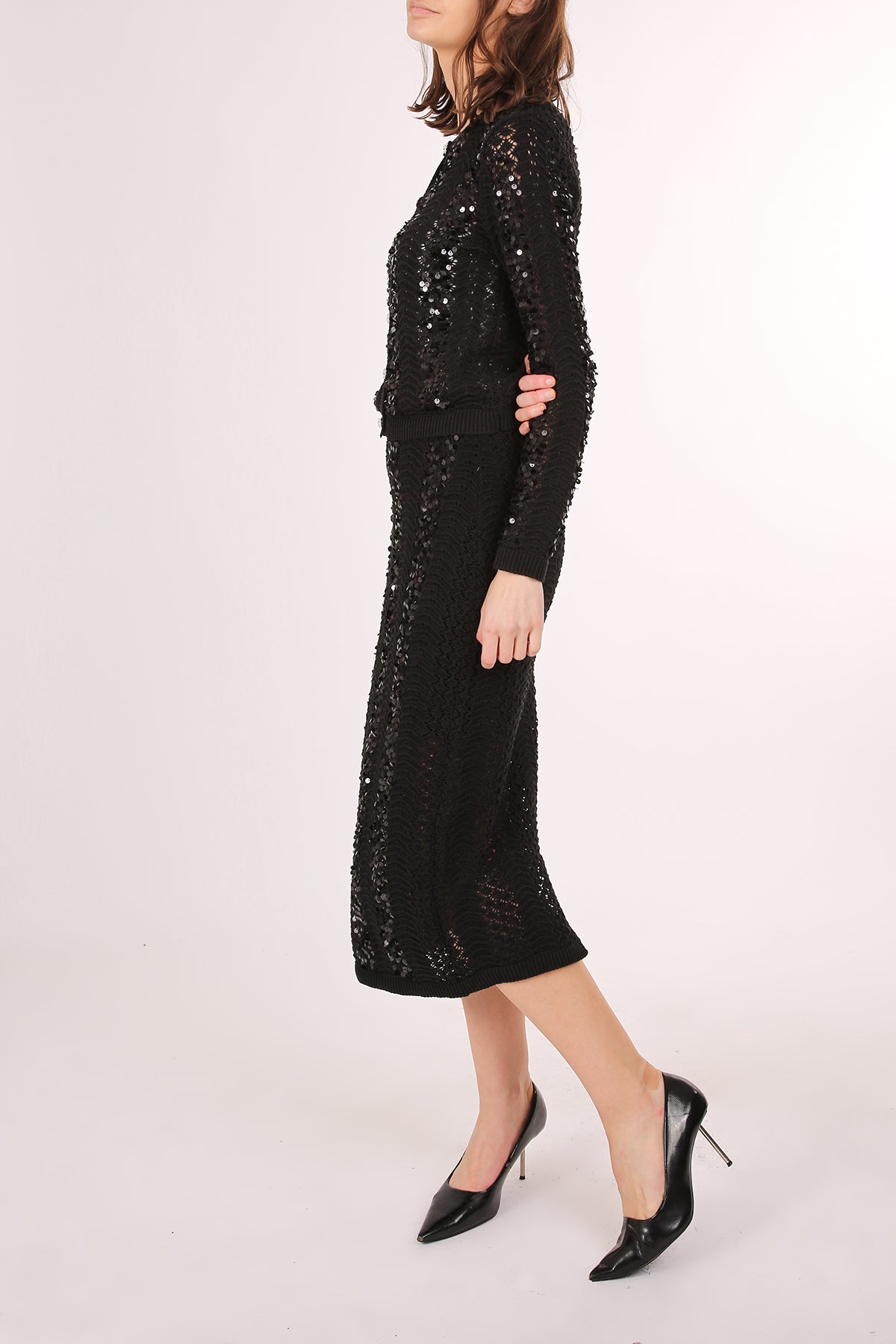 Sadie Sequined Knit Cardigan & Pencil Midi Skirt Set - Shop Beulah Style