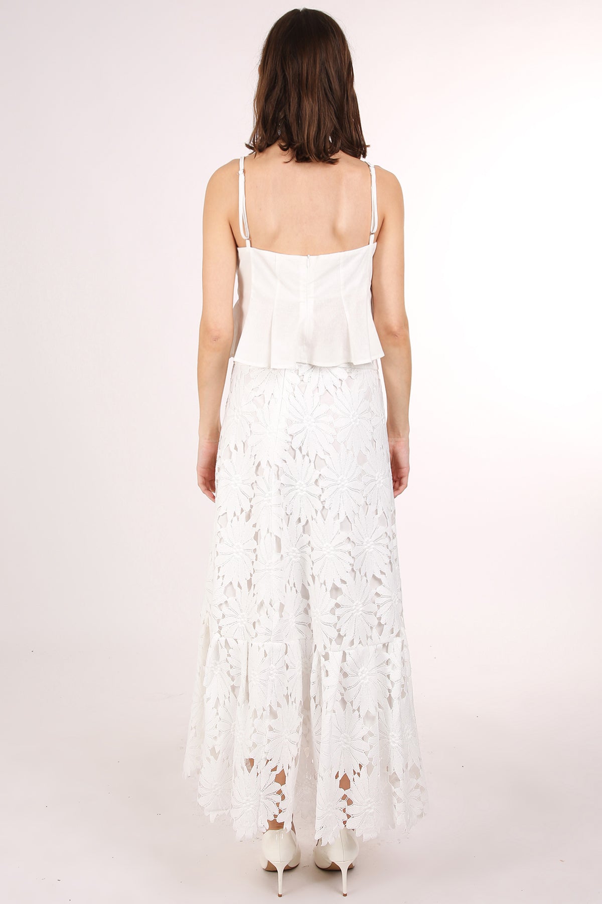 Thaddeus 3D Floral Lace Detail Slip Crop Top & Skirt Set - Shop Beulah Style