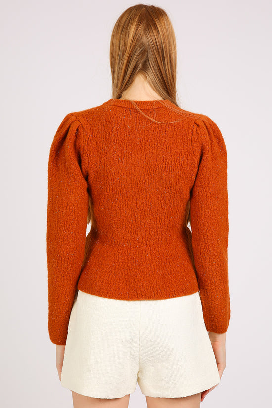 Amaris Floral Applique Ribbed Knit Puff Top - Shop Beulah Style