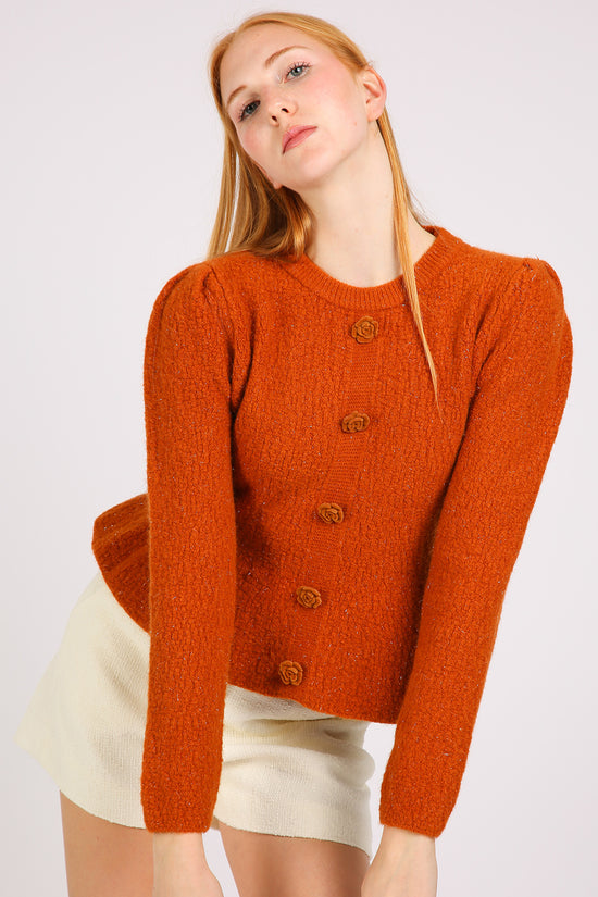 Amaris Floral Applique Ribbed Knit Puff Top - Shop Beulah Style