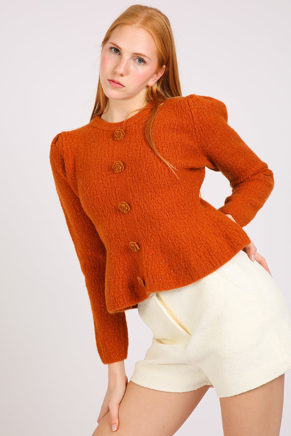 Amaris Floral Applique Ribbed Knit Puff Top - Shop Beulah Style