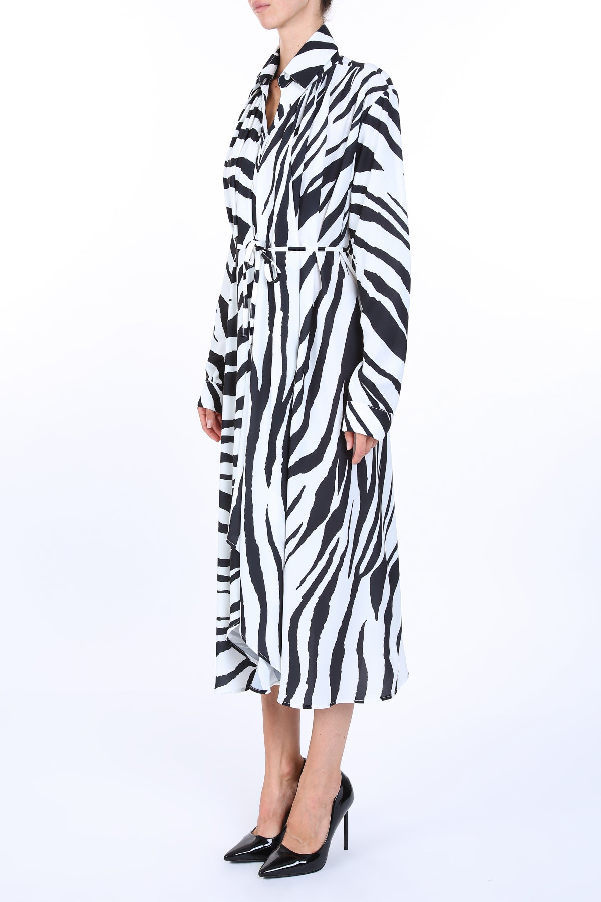 Tana Zebra Print Belted Satin Midi Shirt Dress - Shop Beulah Style