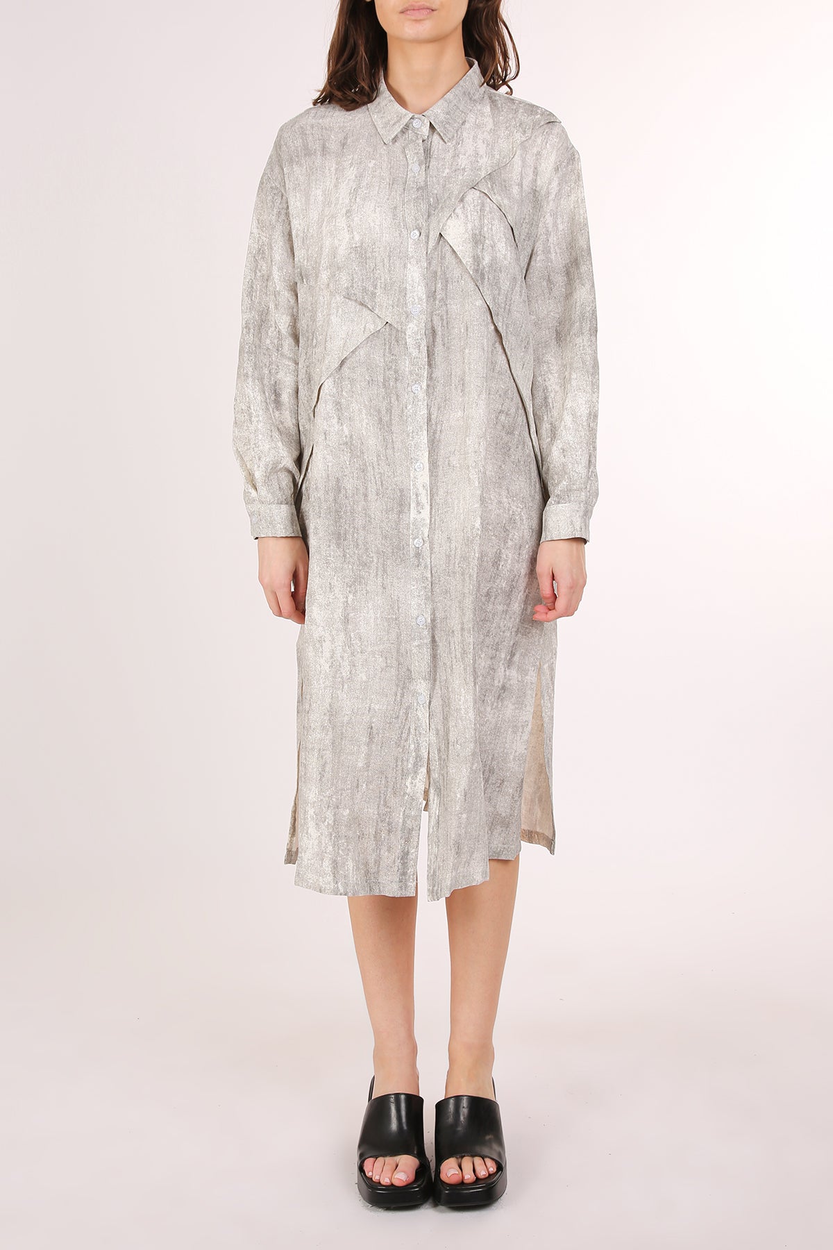 Alden Asymmetrical Lining Detail A-Line Midi Shirt Dress - Shop Beulah Style