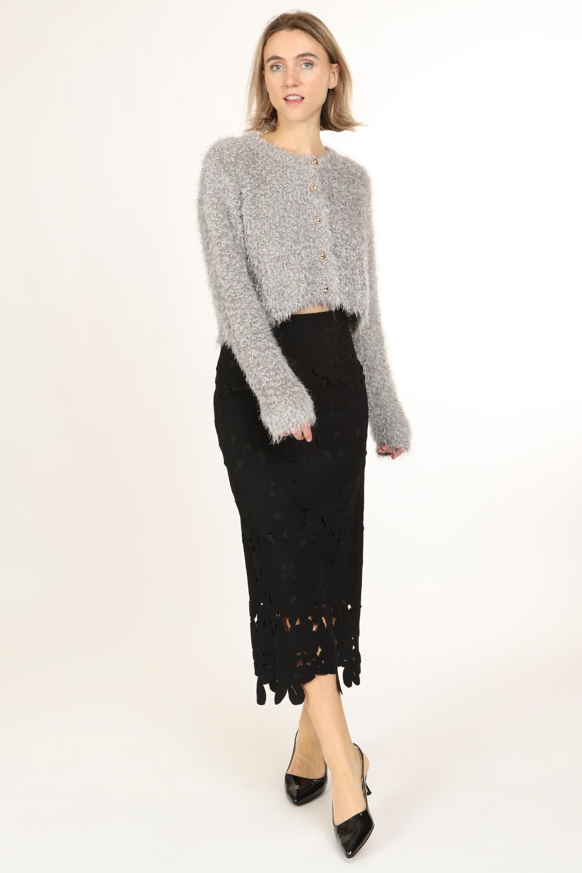 Milo Fuzzy Single-Breasted Crop Jacket