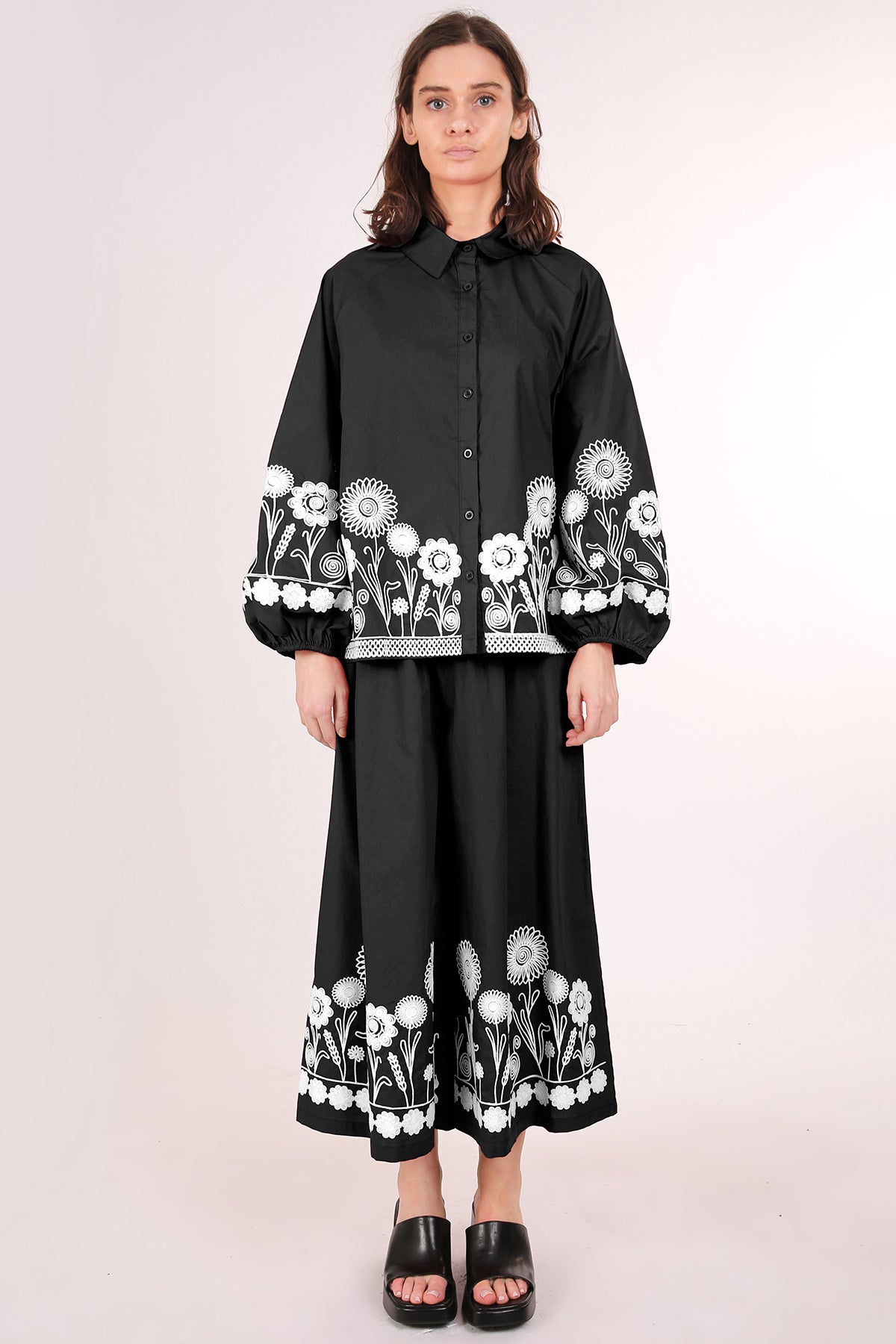 Ellis Floral Embroidered Detail Cotton Top & Pants Set - Shop Beulah Style