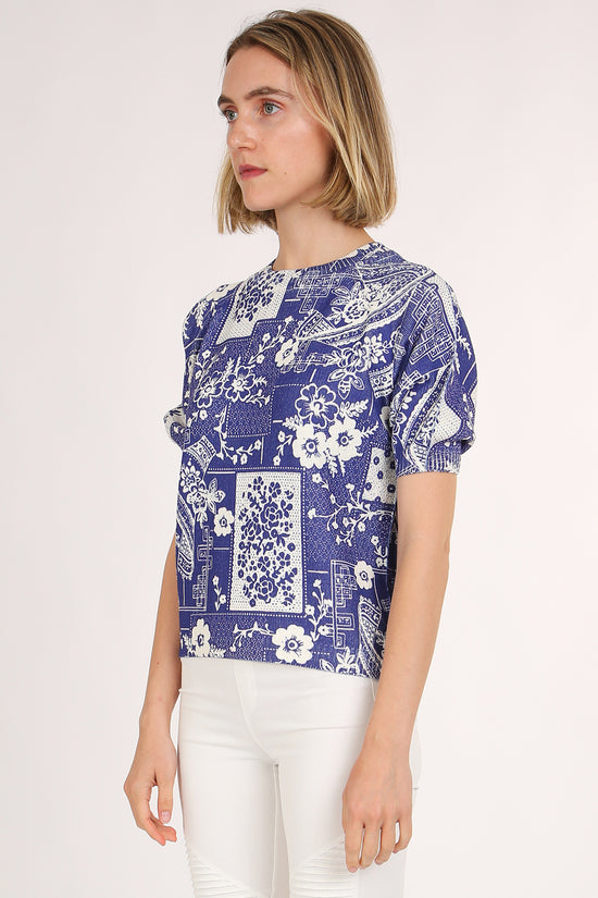 Victoria Contrast Floral Printed Knit Top - Shop Beulah Style