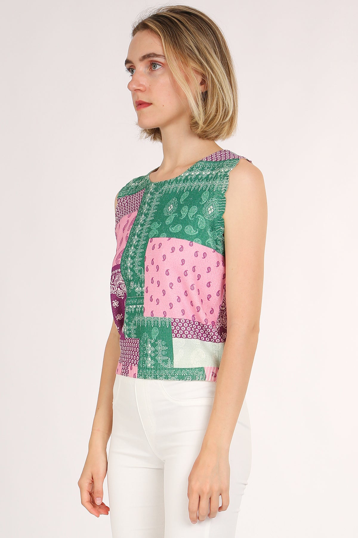 Pete Colorblock Patchwork Paisley Printed Knit Top - Shop Beulah Style