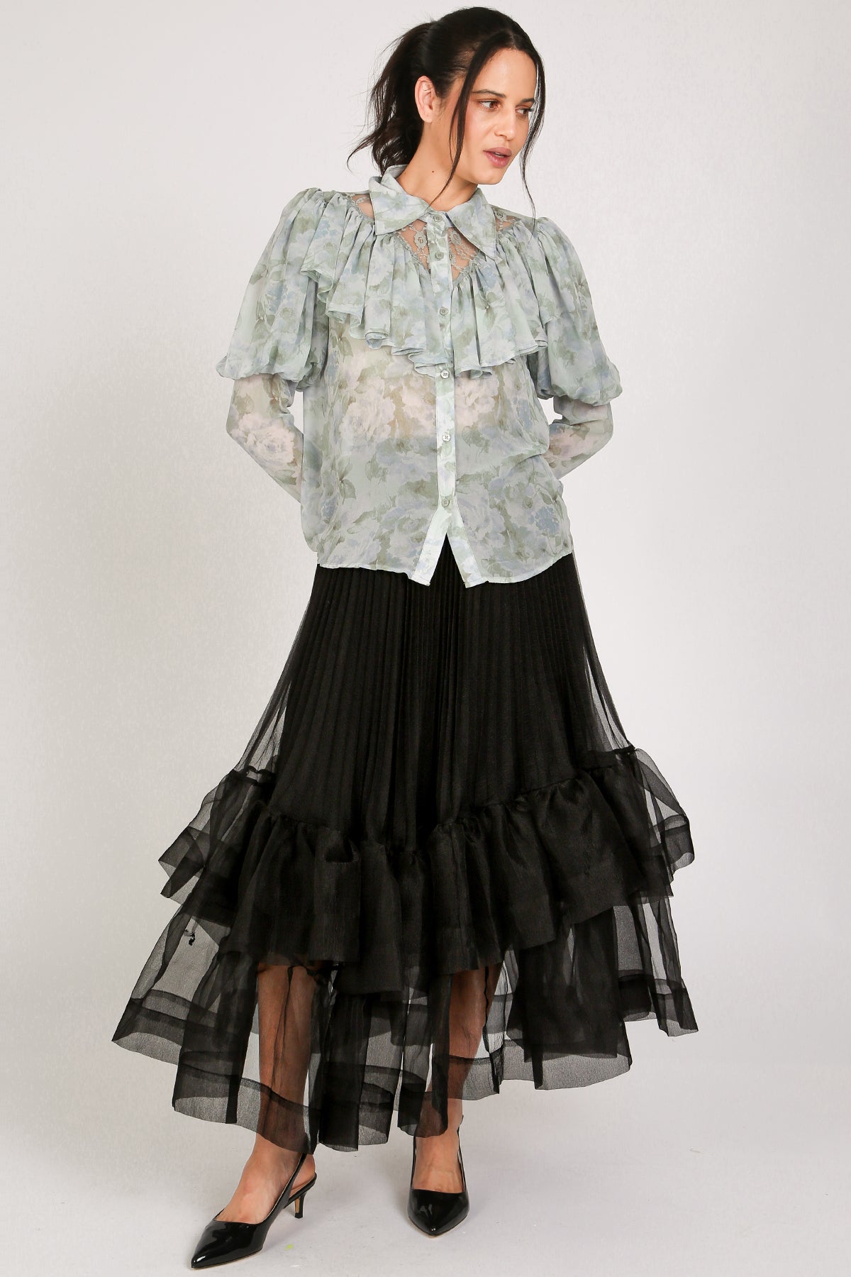 Olga Floral Print Ruffled Detail Chiffon Blouse