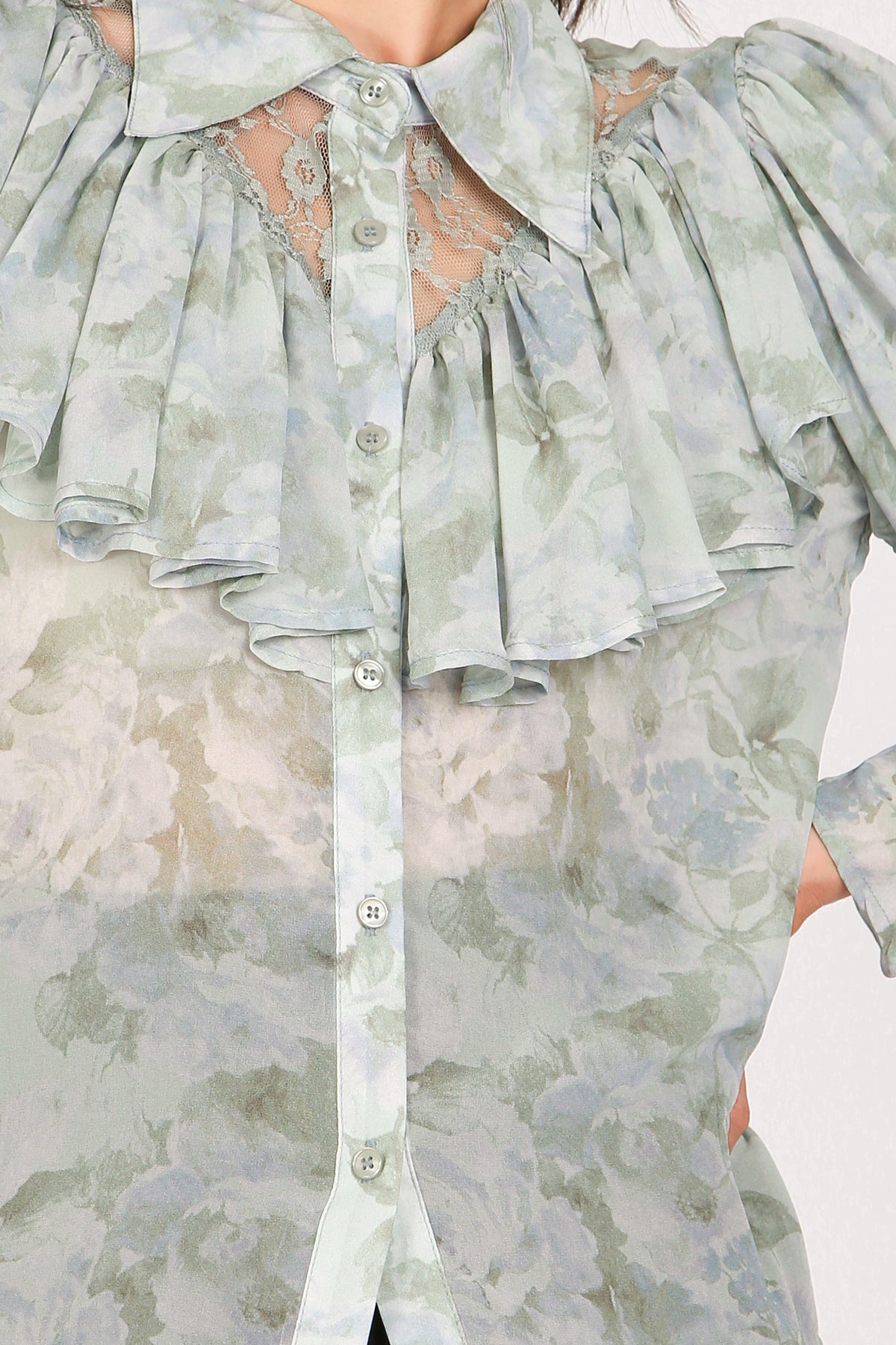 Olga Floral Print Ruffled Detail Chiffon Blouse