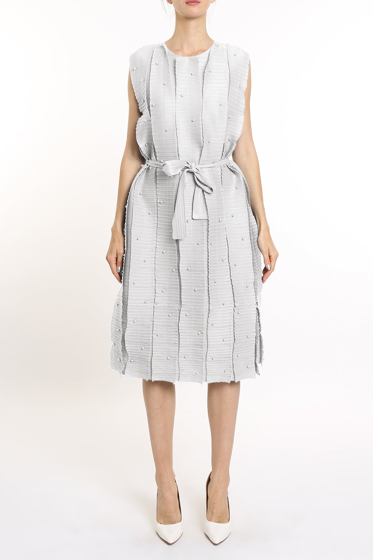Hilda Beaded Pleat Detail Sheath Midi Dress - Shop Beulah Style