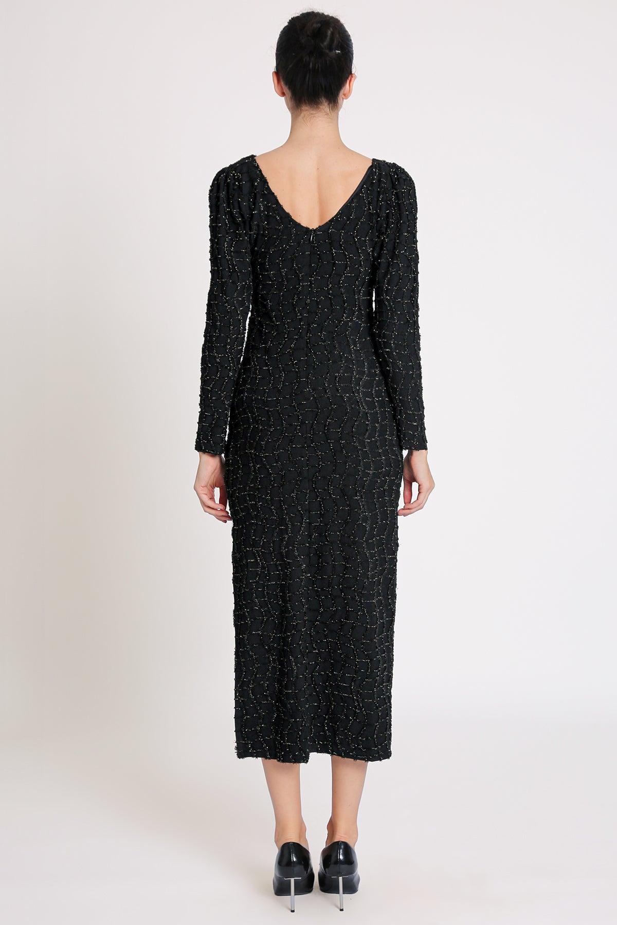 Grayson Glitter Mesh Detail Bodycon Slit Maxi Dress