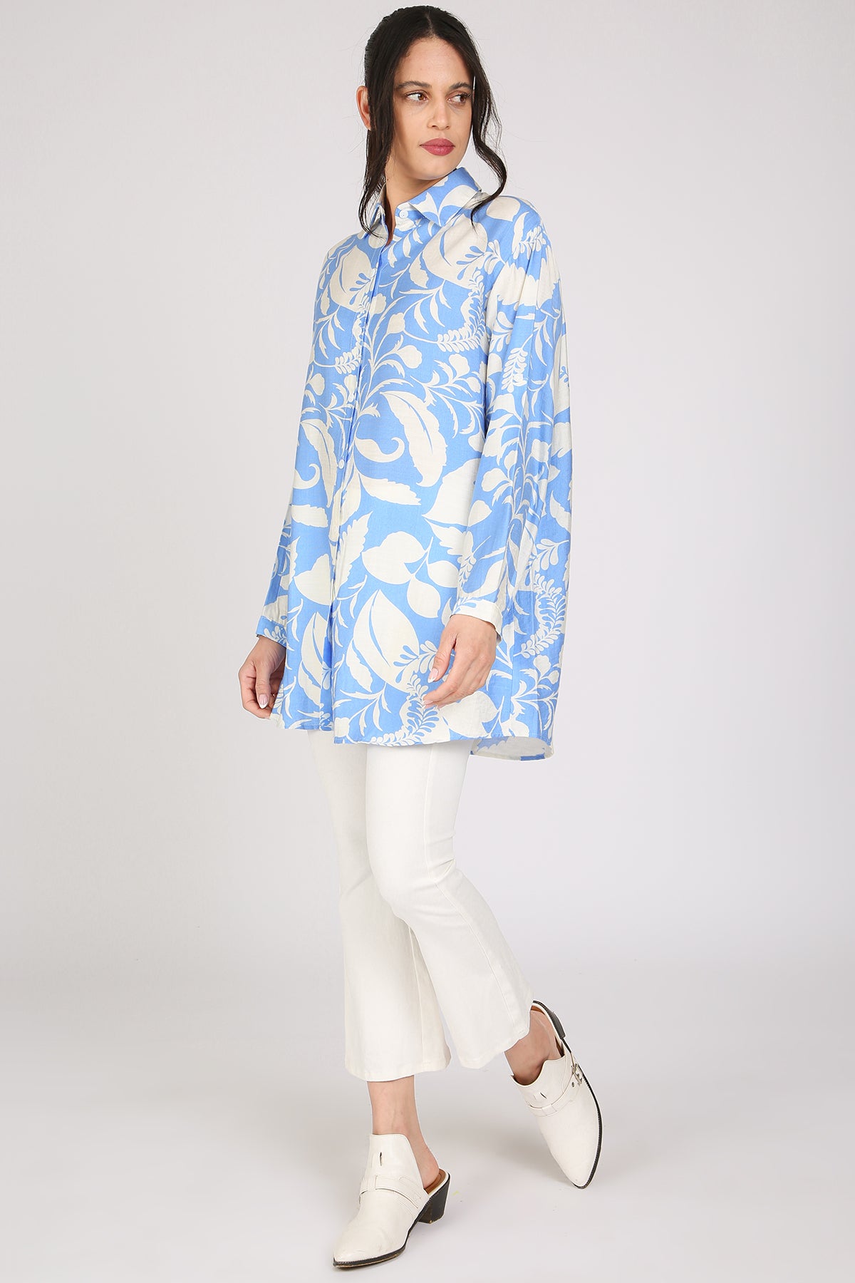Andra Abstract Botanic Printed Mini Linen Shirt Dress - Shop Beulah Style