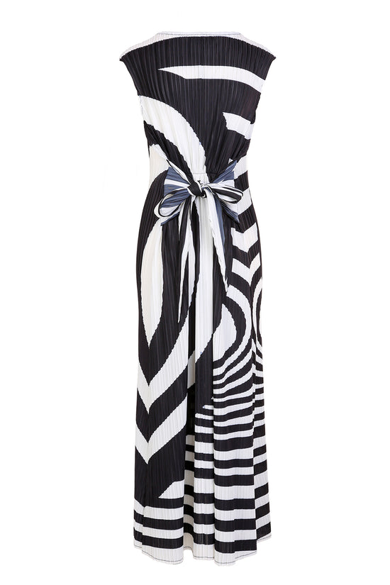 Finn Abstract Printed Pleats Belted Maxi Dress