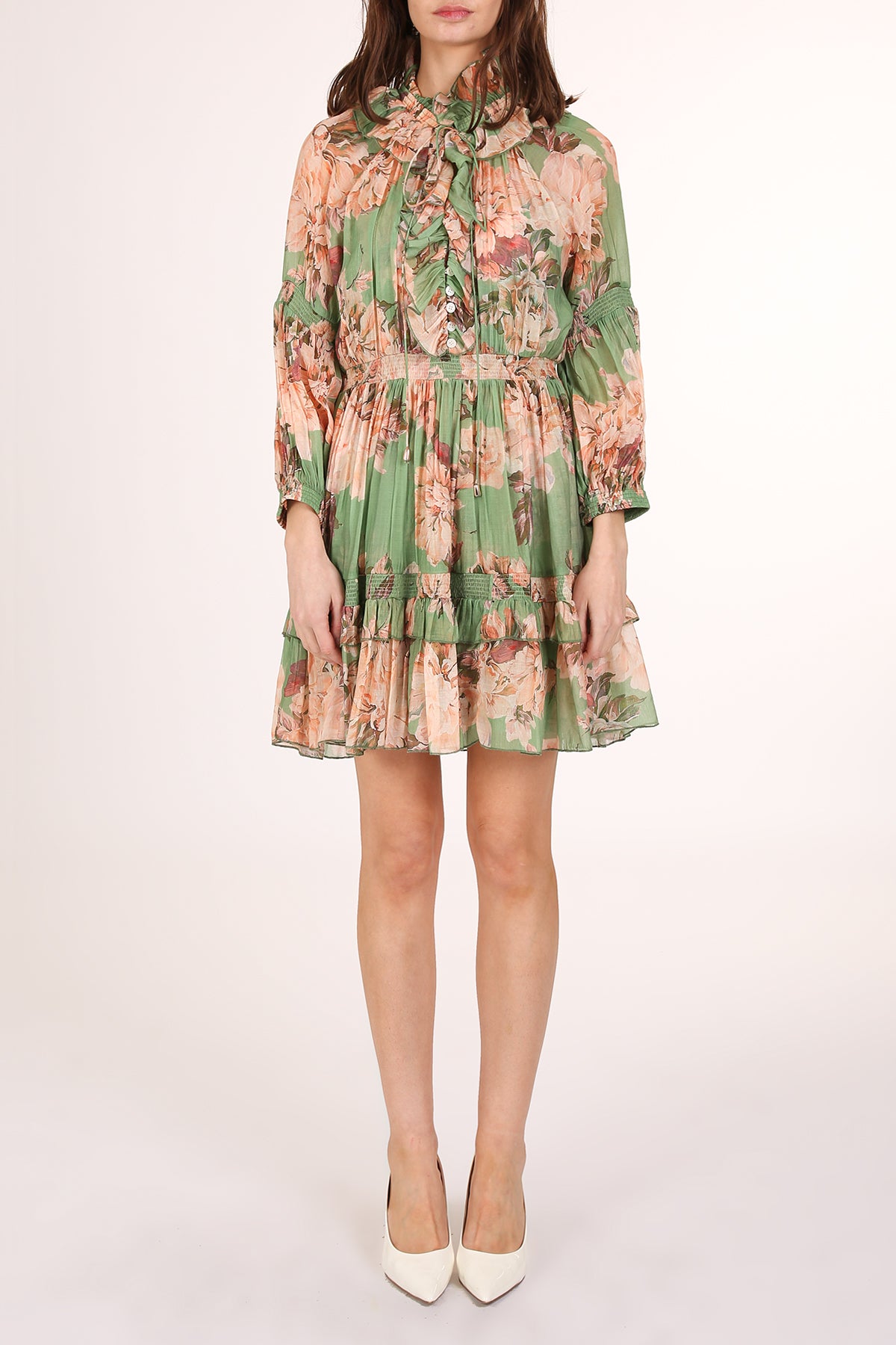 Heather Ruffled Keyhole Floral Print Smocked Mini Dress - Shop Beulah Style