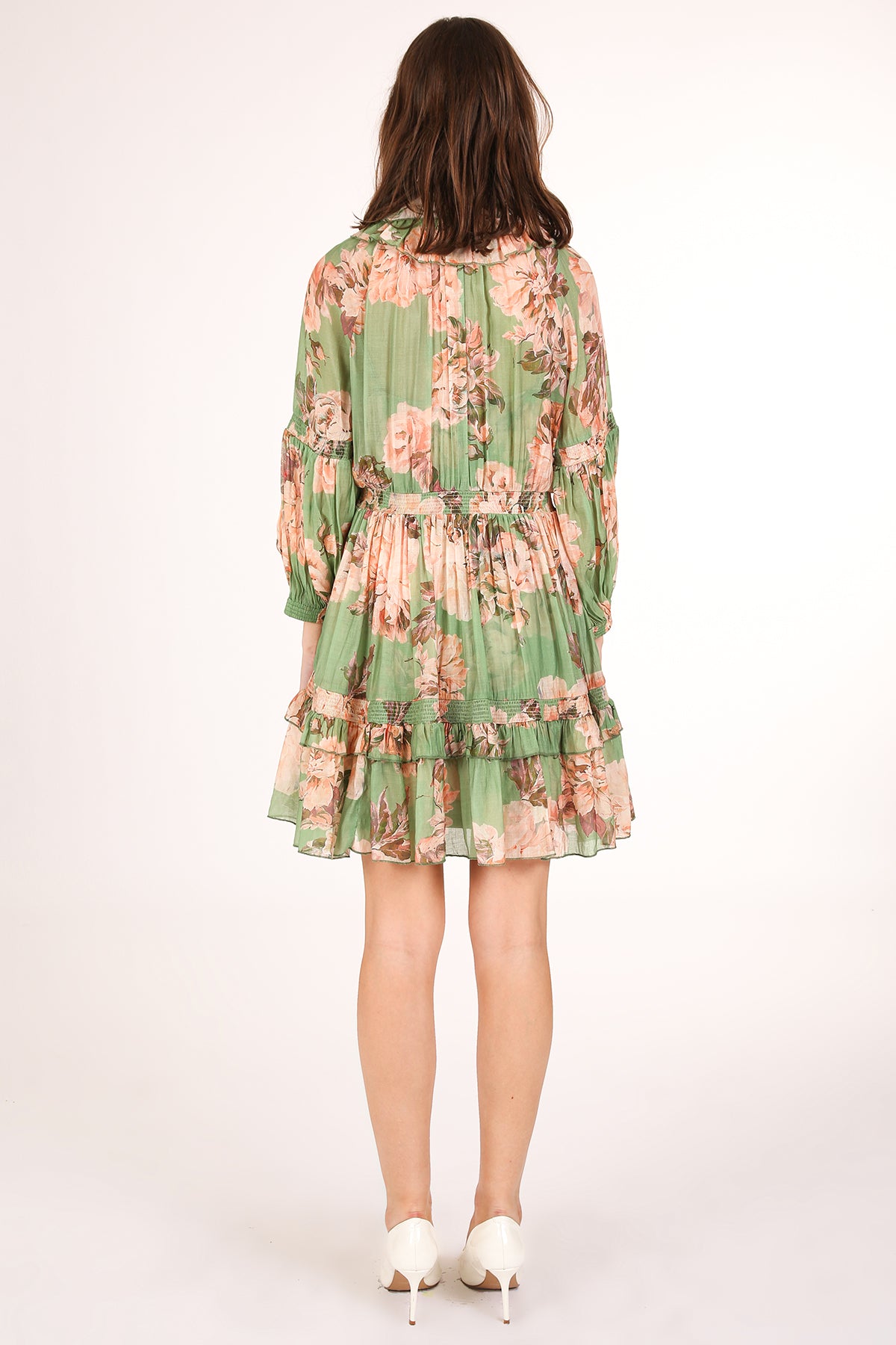 Heather Ruffled Keyhole Floral Print Smocked Mini Dress - Shop Beulah Style