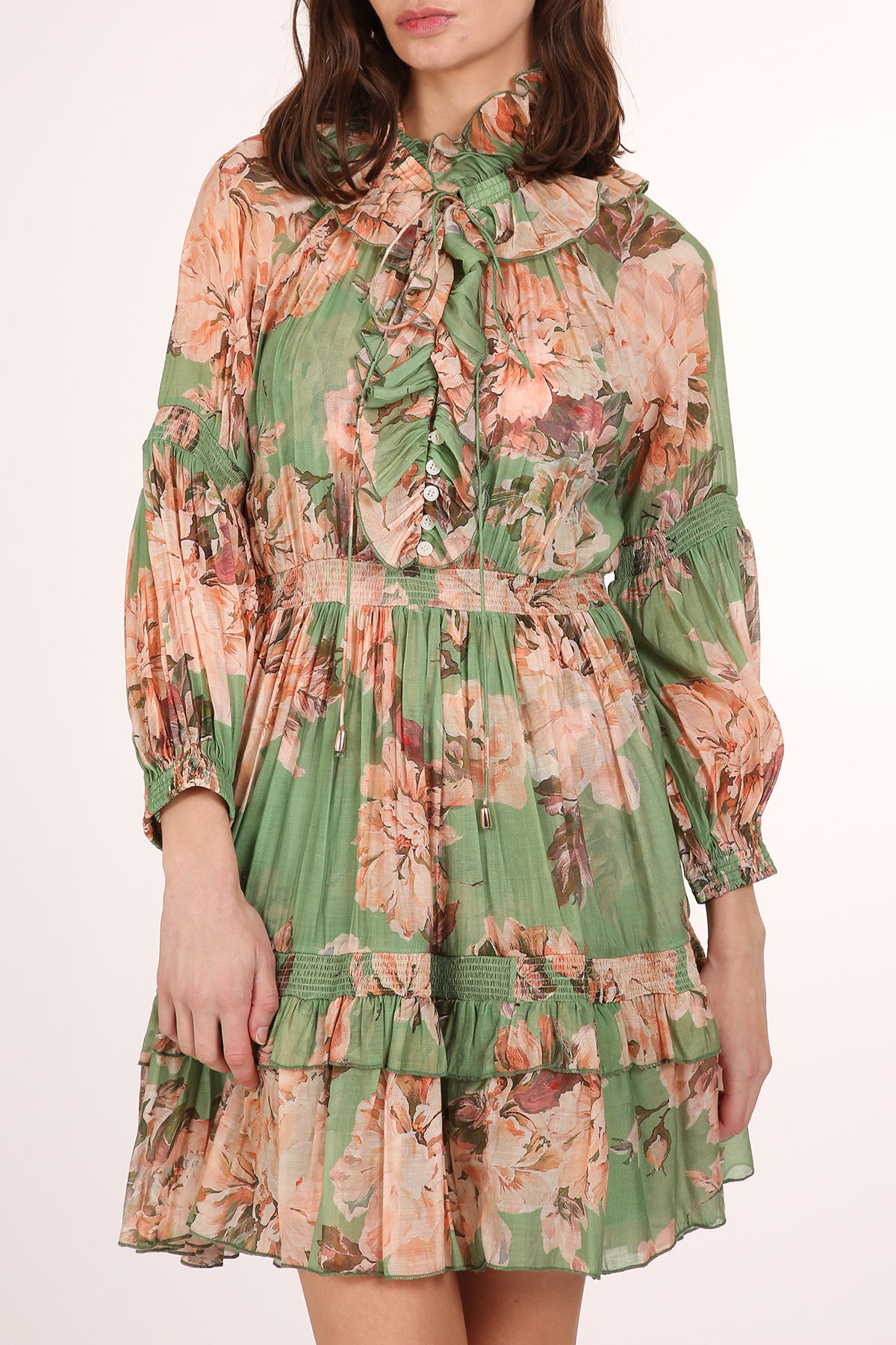 Heather Ruffled Keyhole Floral Print Smocked Mini Dress - Shop Beulah Style