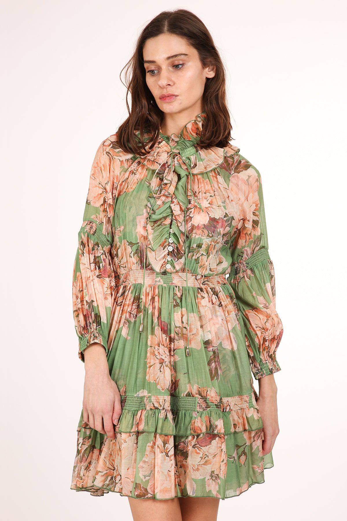 Heather Ruffled Keyhole Floral Print Smocked Mini Dress - Shop Beulah Style