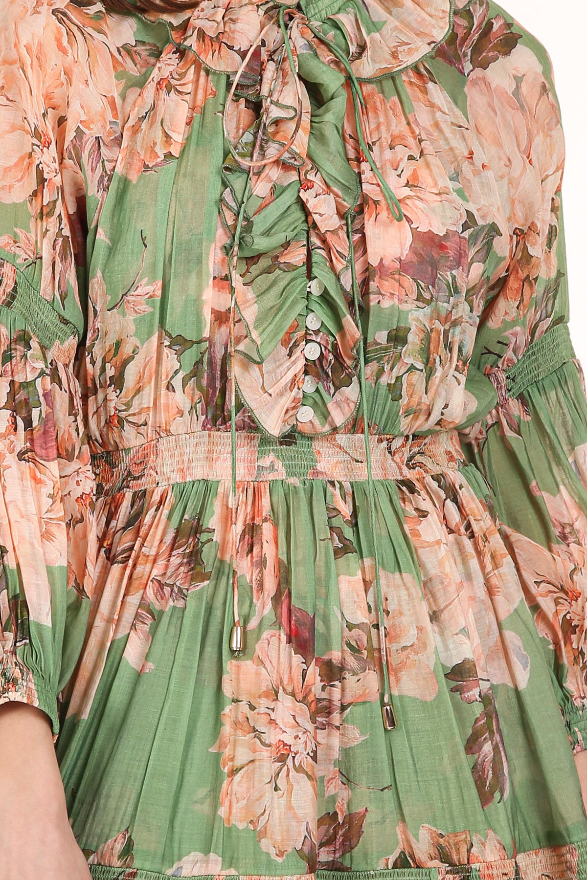 Heather Ruffled Keyhole Floral Print Smocked Mini Dress - Shop Beulah Style