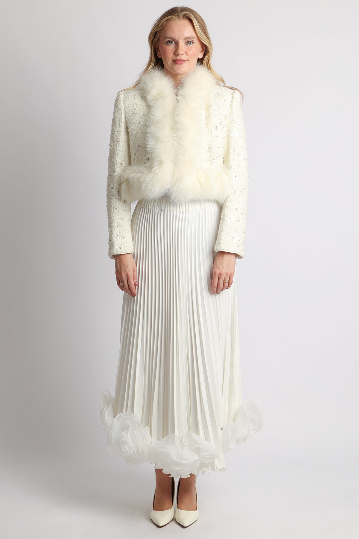 Sally Multi-Embellished Volume Faux Fur Trimmed Tweed Jacket - Shop Beulah Style