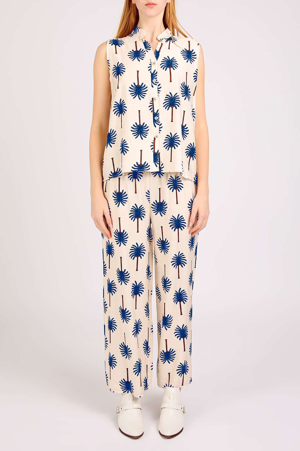 Ariana Palm Tree Patterned Sleeveless Top & Pants Set - Shop Beulah Style