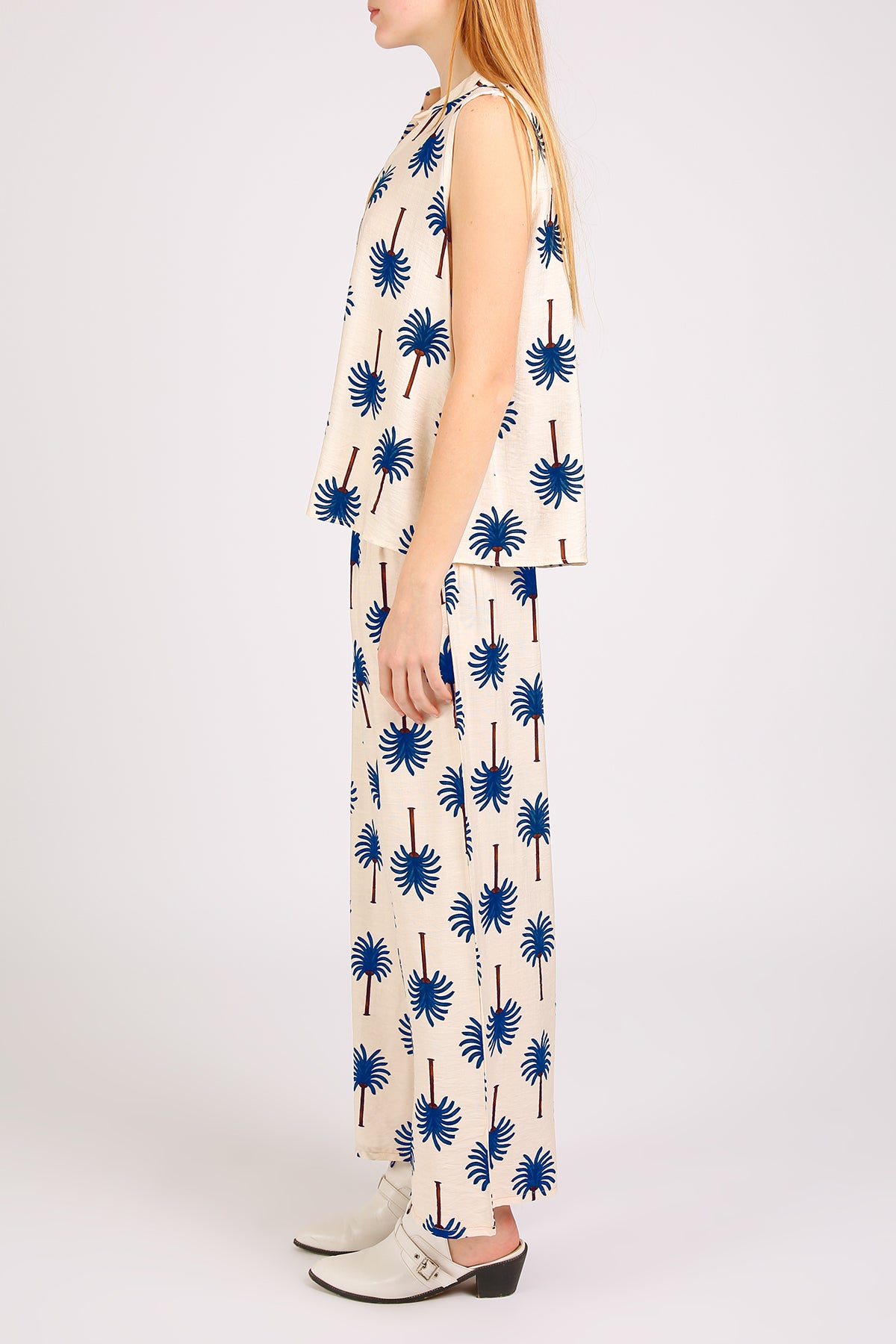 Ariana Palm Tree Patterned Sleeveless Top & Pants Set - Shop Beulah Style