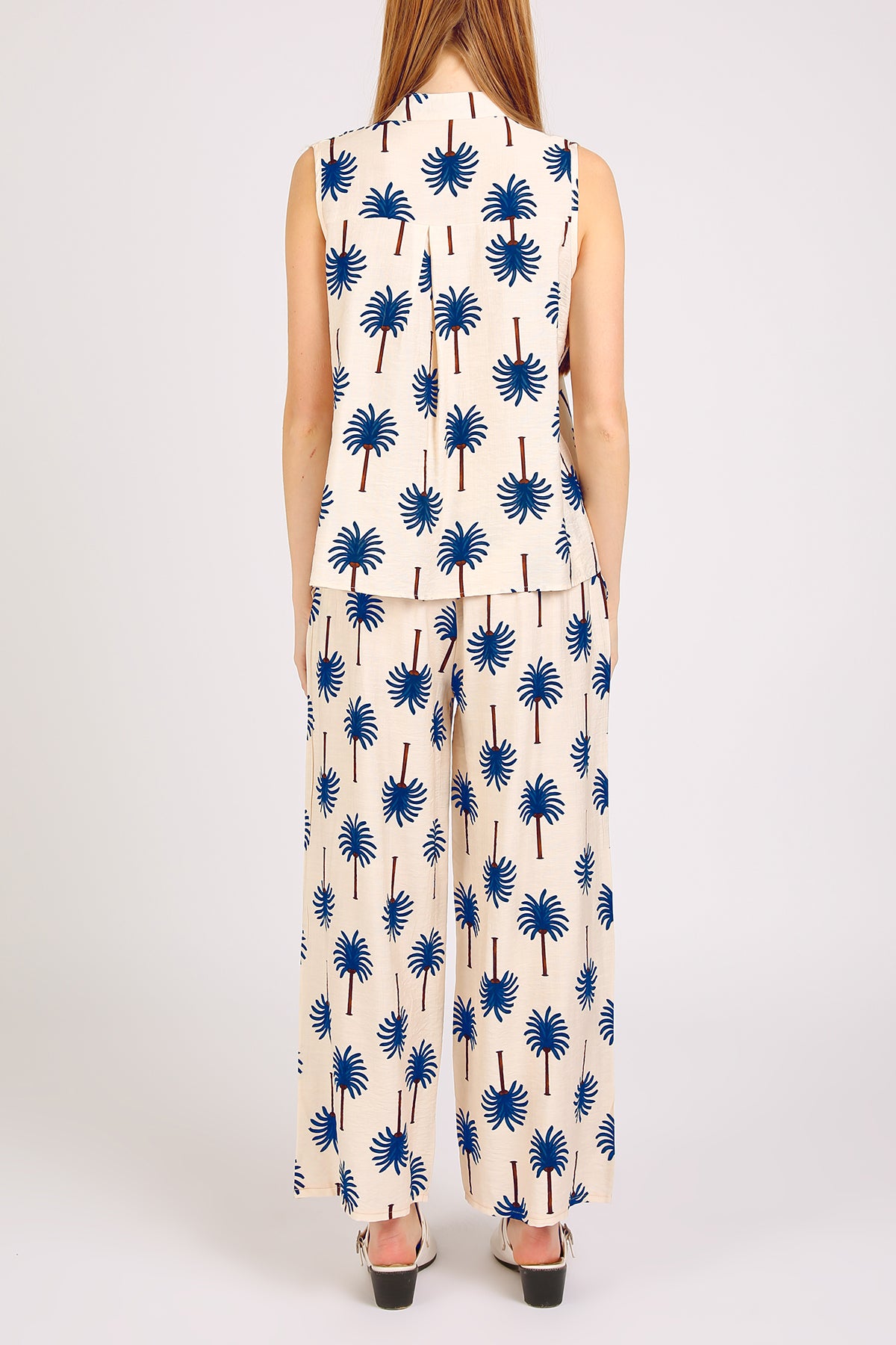 Ariana Palm Tree Patterned Sleeveless Top & Pants Set - Shop Beulah Style