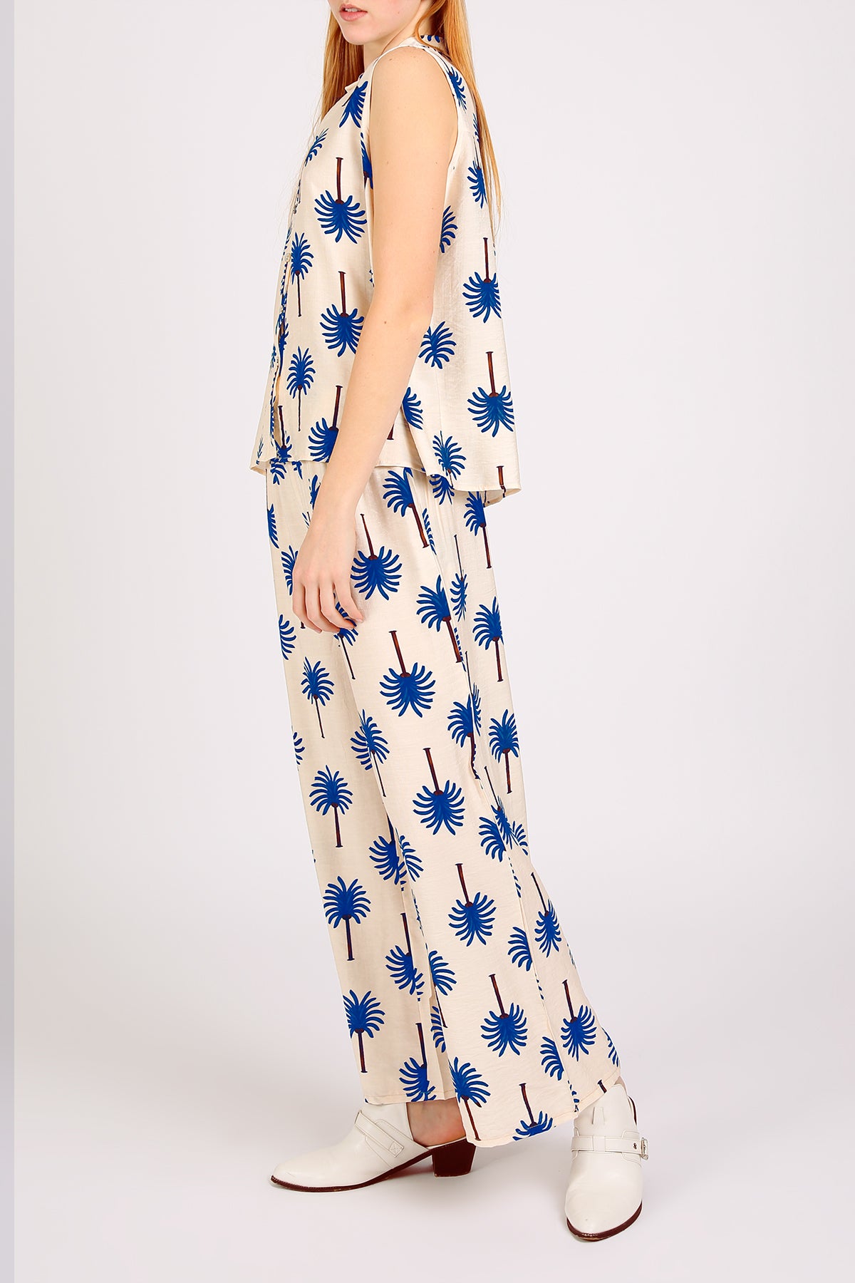 Ariana Palm Tree Patterned Sleeveless Top & Pants Set - Shop Beulah Style