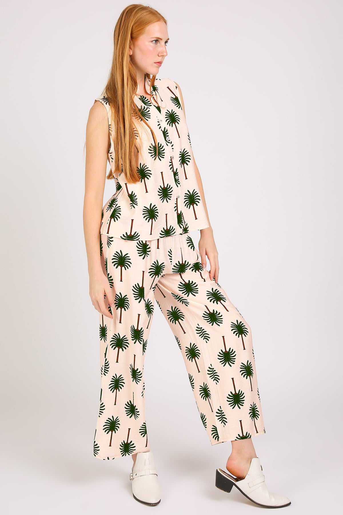 Ariana Palm Tree Patterned Sleeveless Top & Pants Set