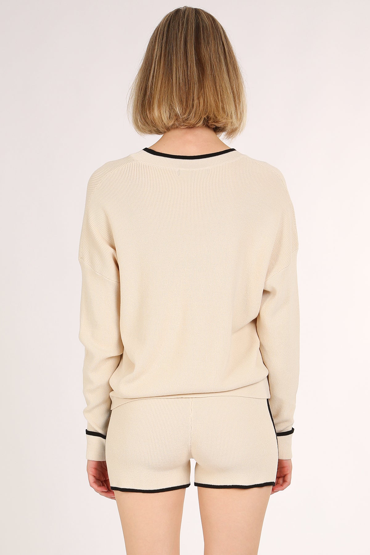 Thomas Contrast Lining Ribbed Knit Top & Shorts Set - Shop Beulah Style