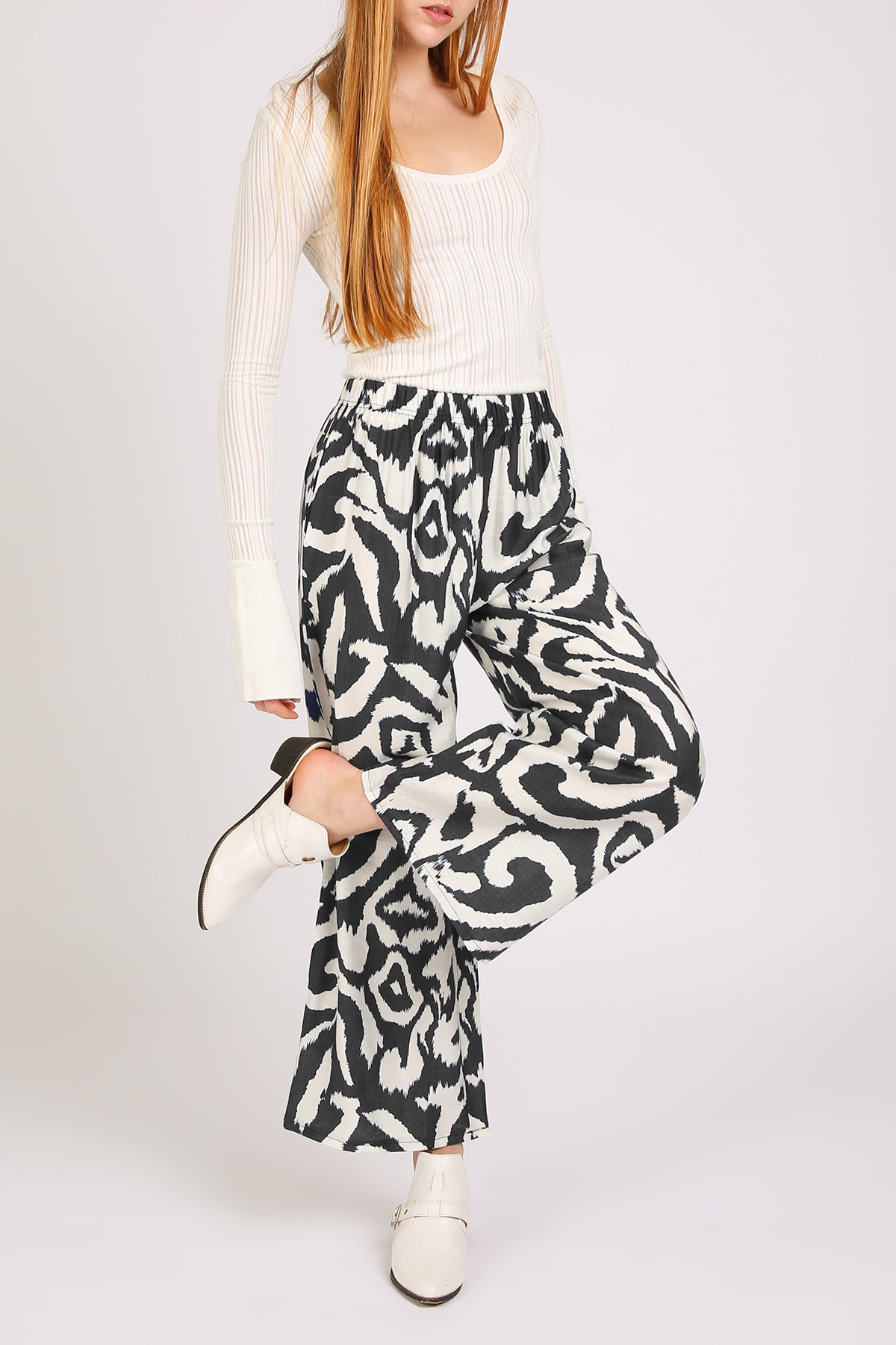 Balan Abstract Swirl Printed Wide Long Pants - Shop Beulah Style