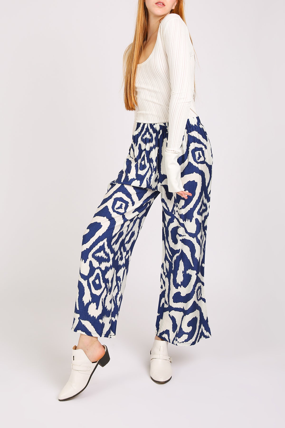 Balan Abstract Swirl Printed Wide Long Pants - Shop Beulah Style