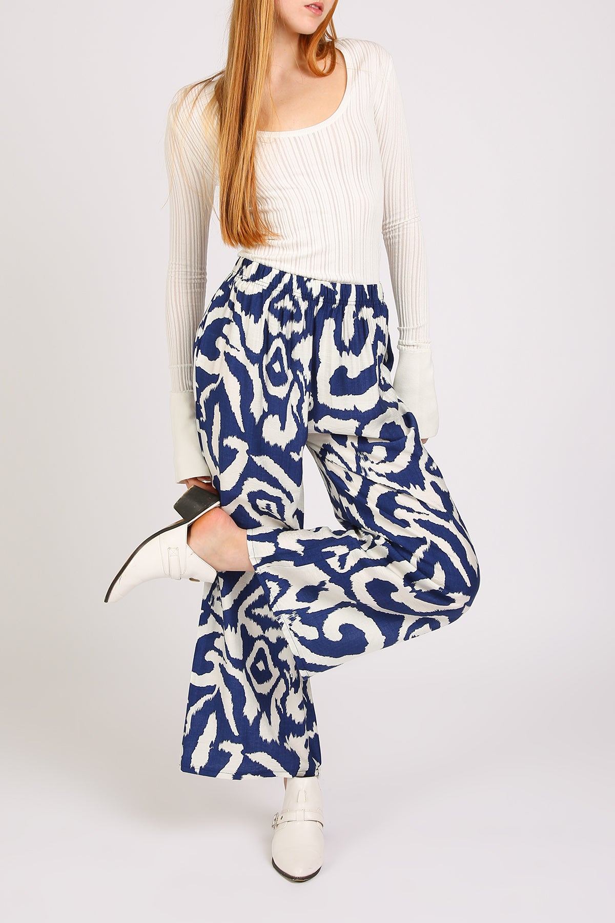 Balan Abstract Swirl Printed Wide Long Pants - Shop Beulah Style