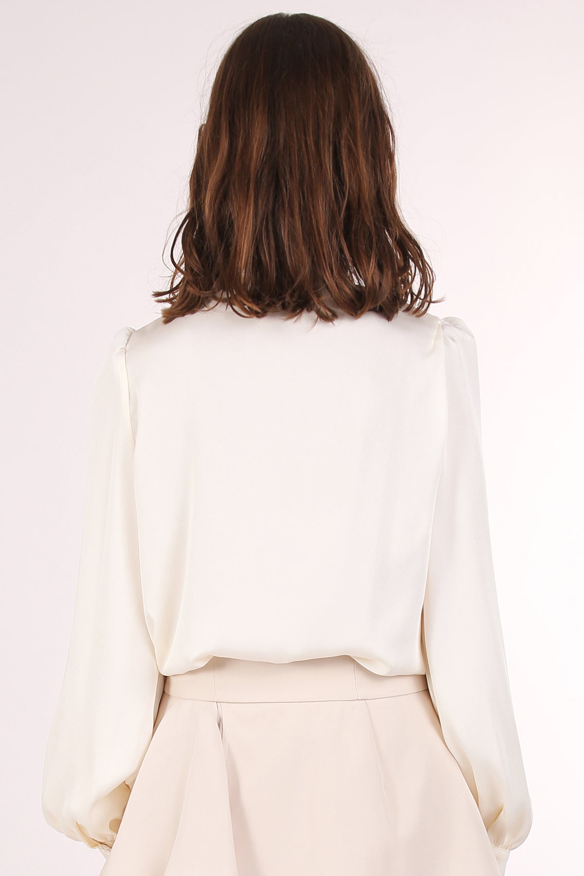 Benedict Satin Front Ruffled Lace Detail Bowtie Blouse - Shop Beulah Style