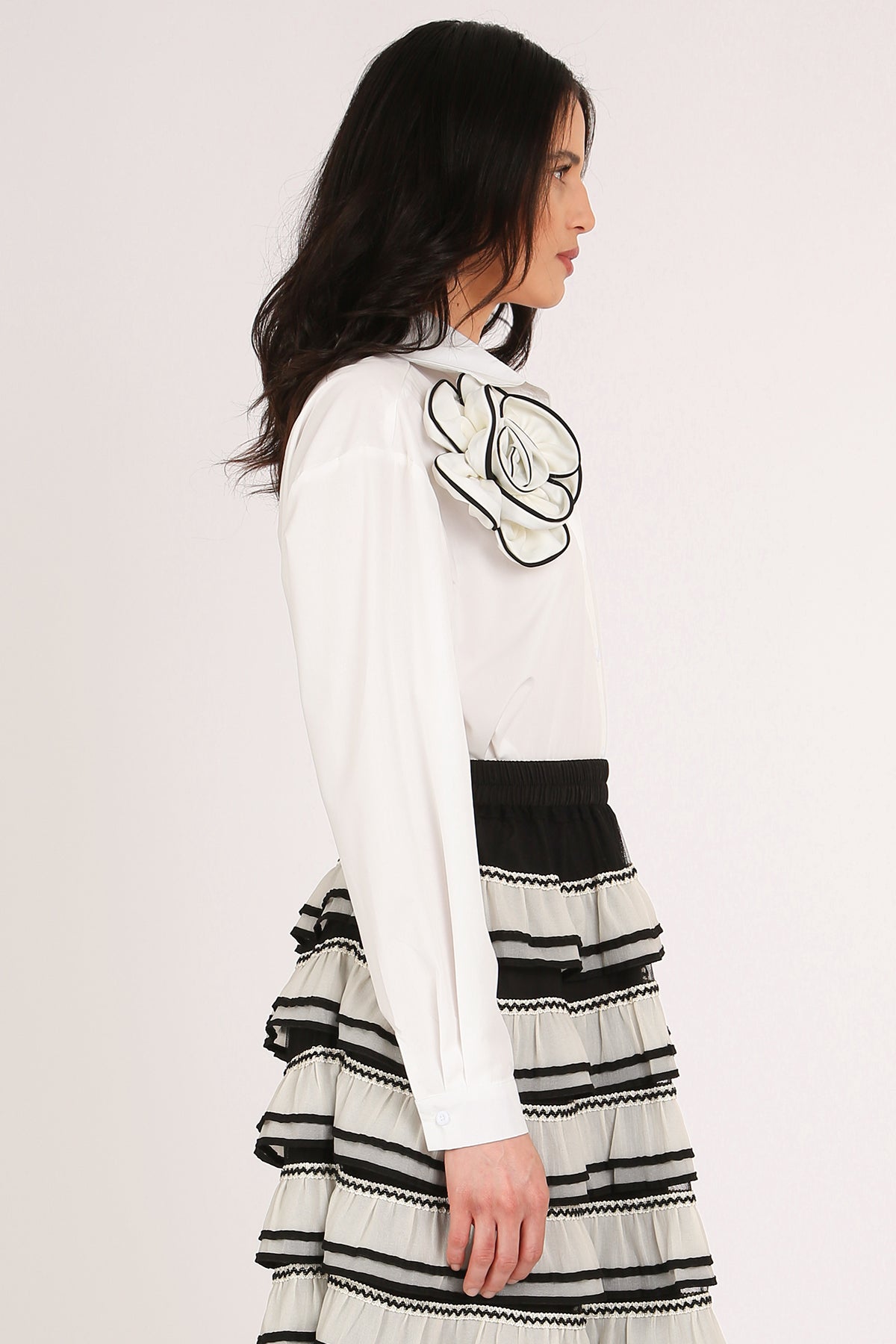 Brandon Contrast Floral Corsage Dress Blouse - Shop Beulah Style