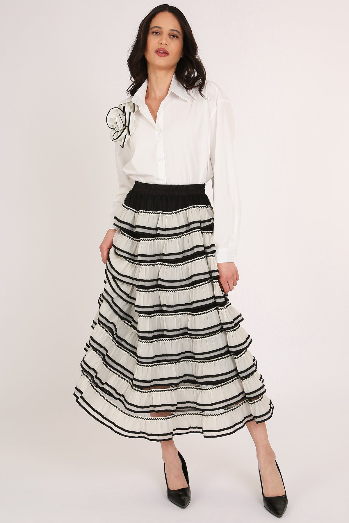 Brandon Contrast Floral Corsage Dress Blouse - Shop Beulah Style