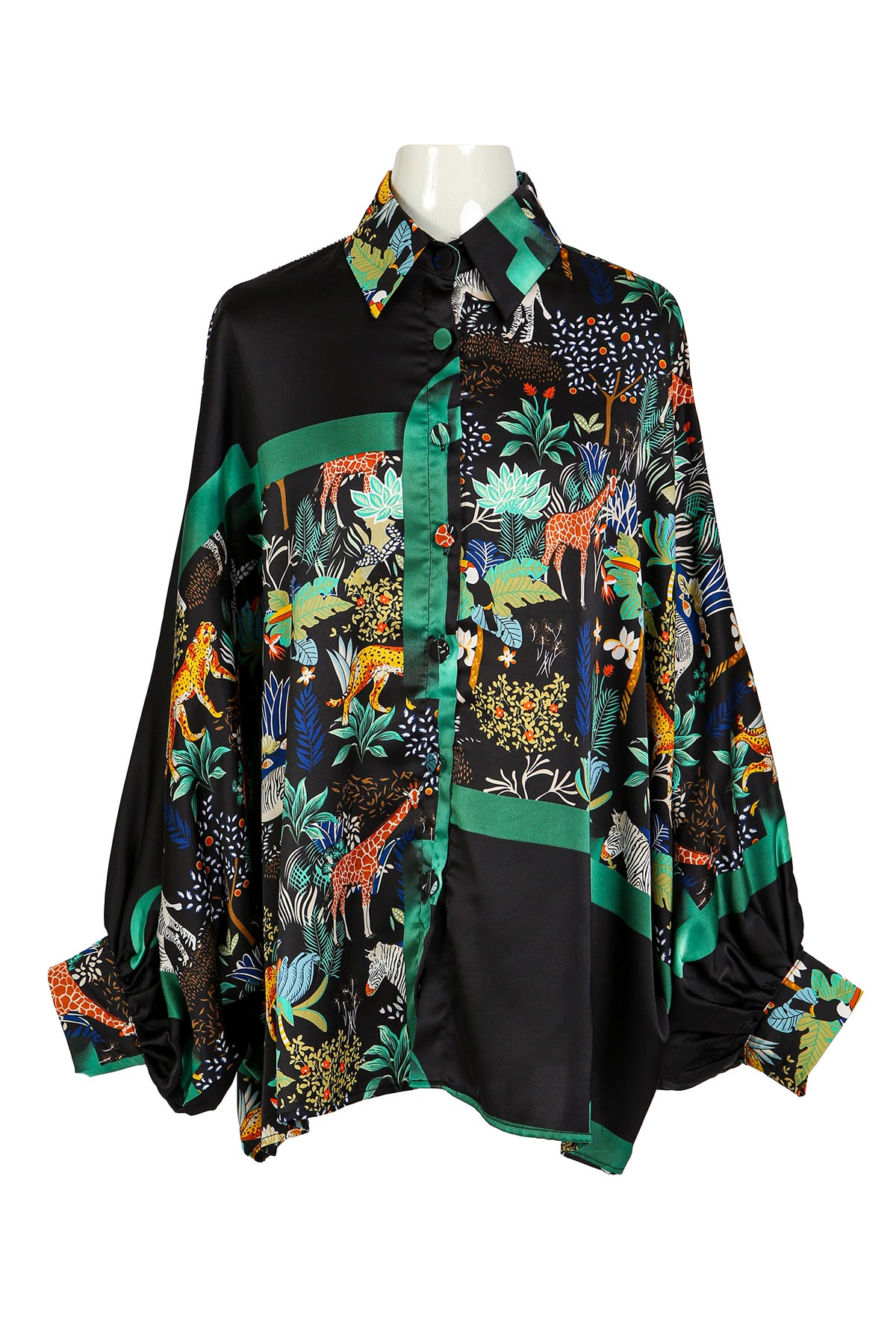 Justine Multicolor Tropical Printed Satin Blouse