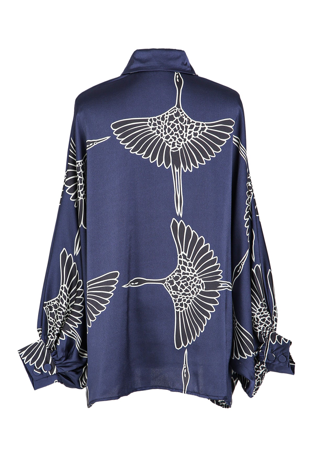Zoe Abstract Crane Printed Satin Blouse