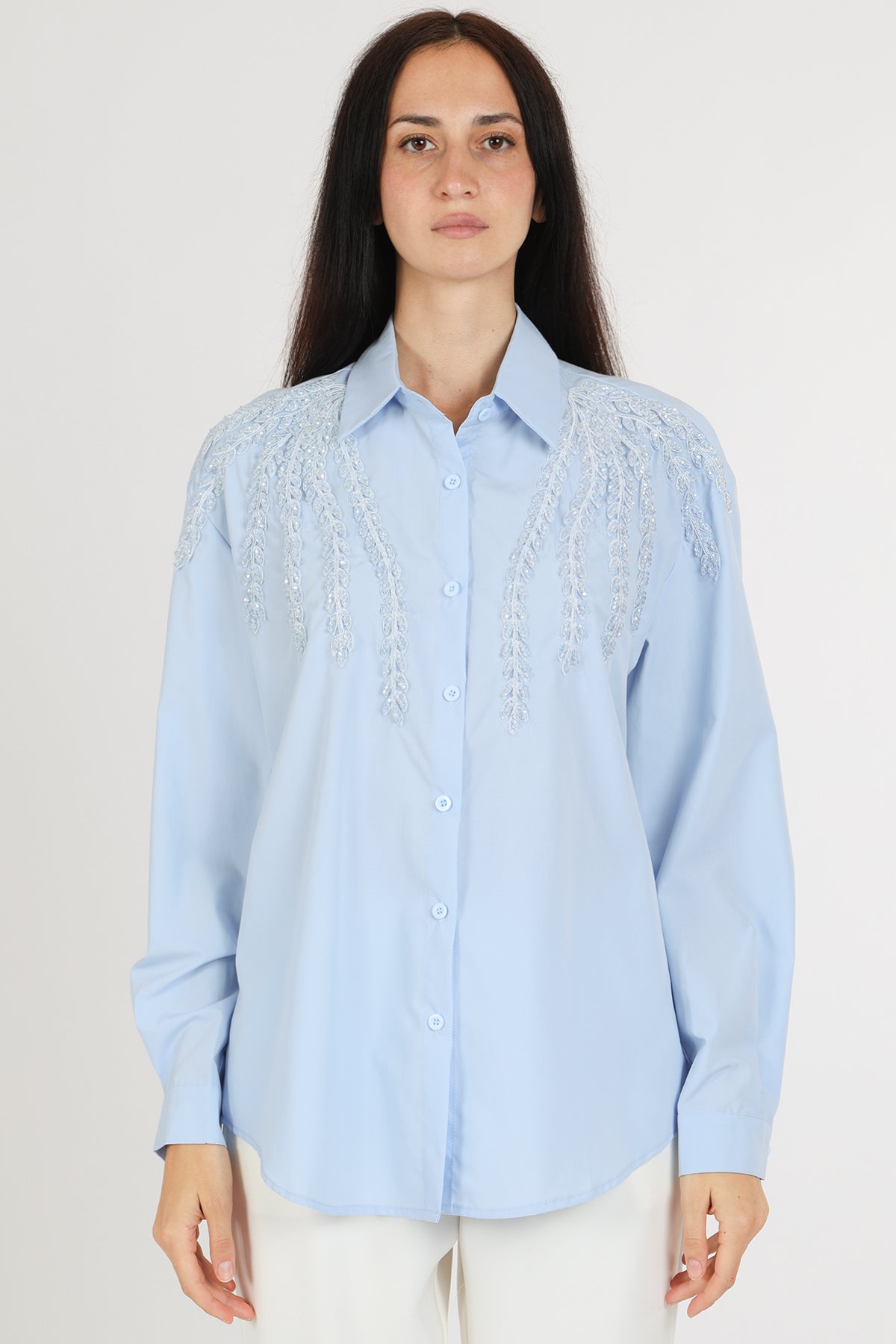 Kennedy Sequined Botanic Wing Detail Button Down Shirt - Shop Beulah Style