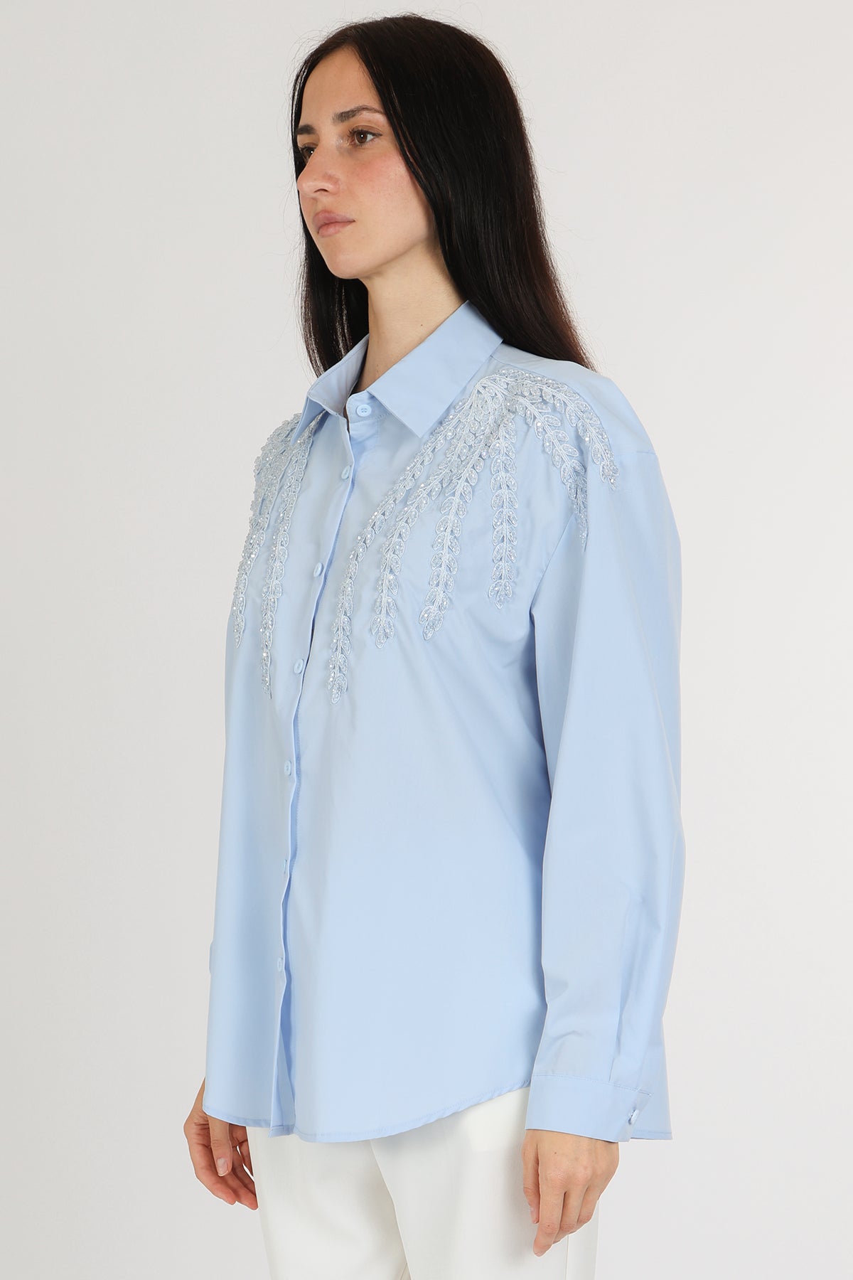 Kennedy Sequined Botanic Wing Detail Button Down Shirt - Shop Beulah Style