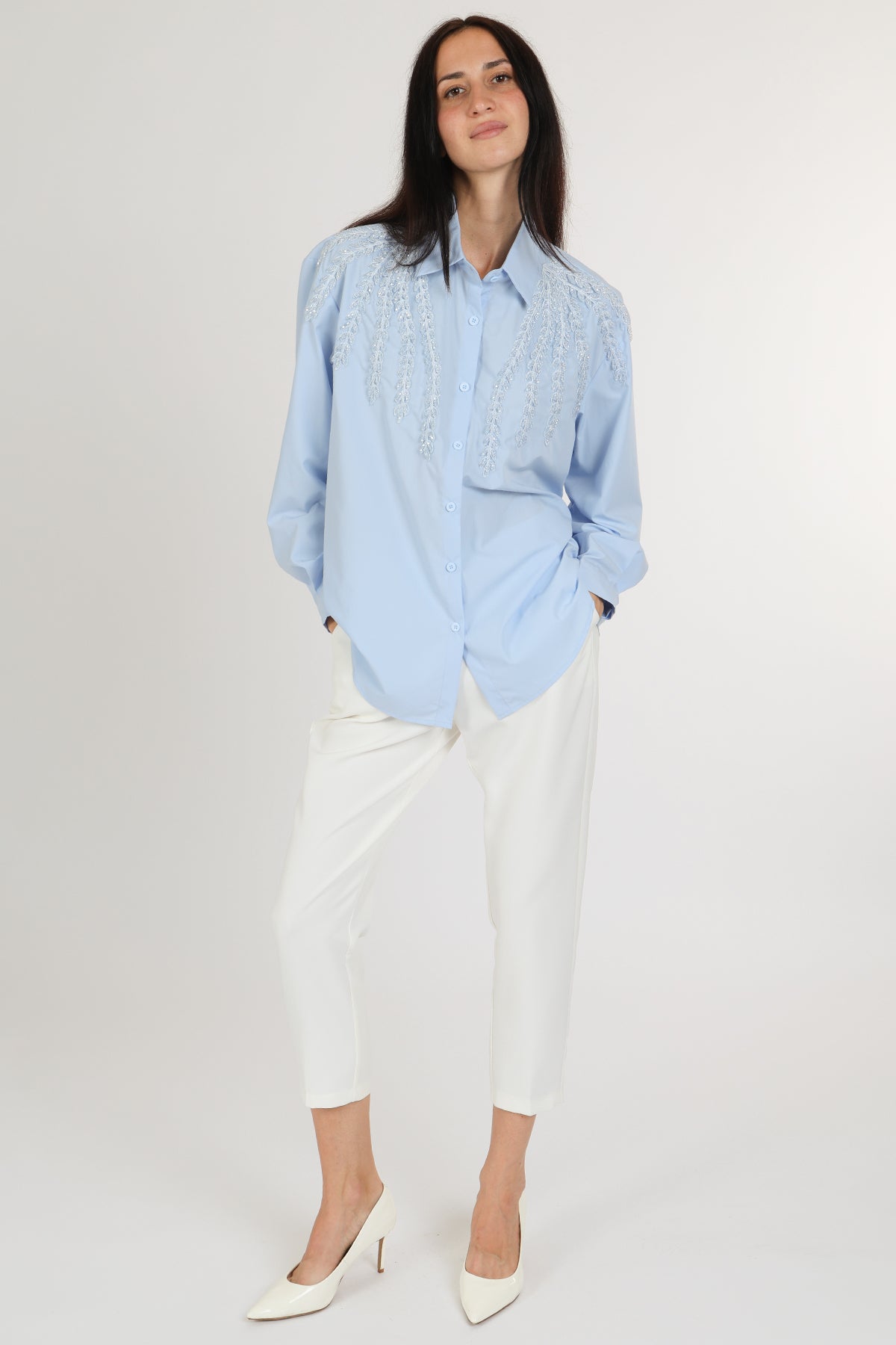 Kennedy Sequined Botanic Wing Detail Button Down Shirt - Shop Beulah Style