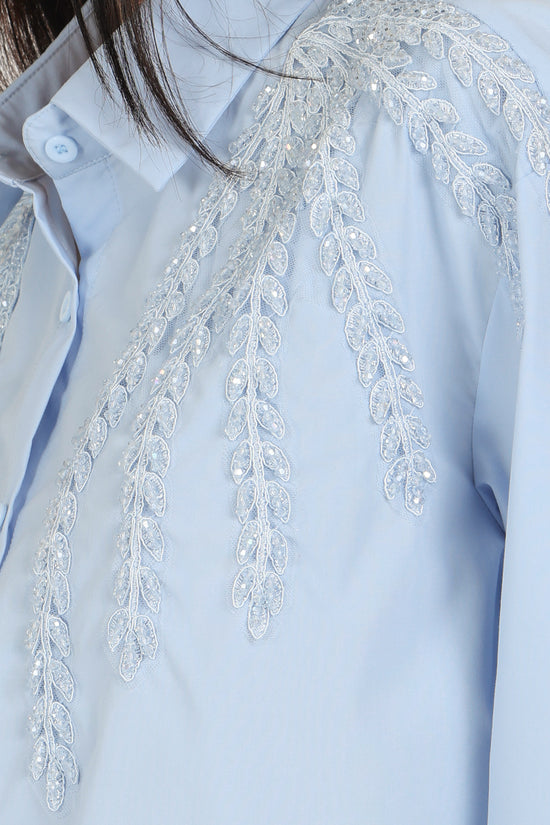 Kennedy Sequined Botanic Wing Detail Button Down Shirt - Shop Beulah Style
