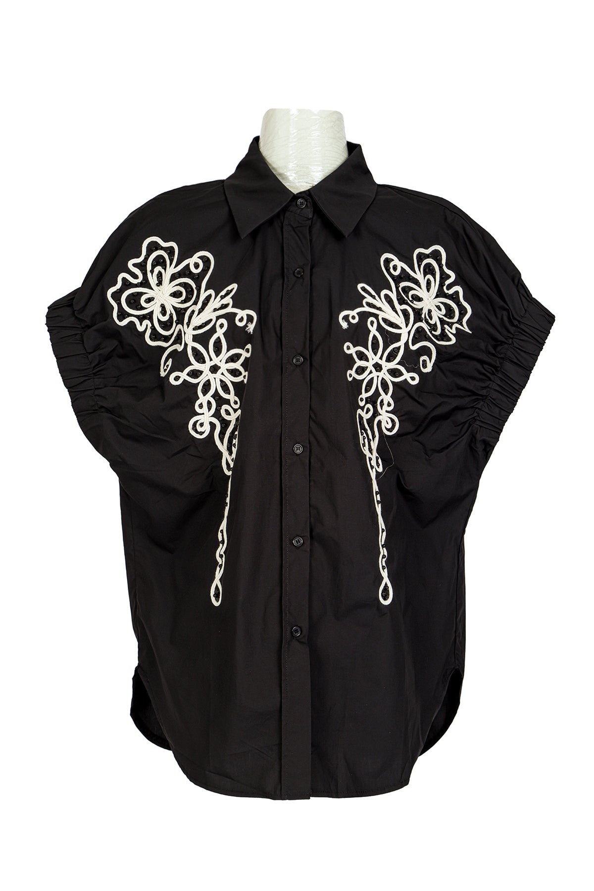 Solene Beaded & Floral Embroidered Cap Top