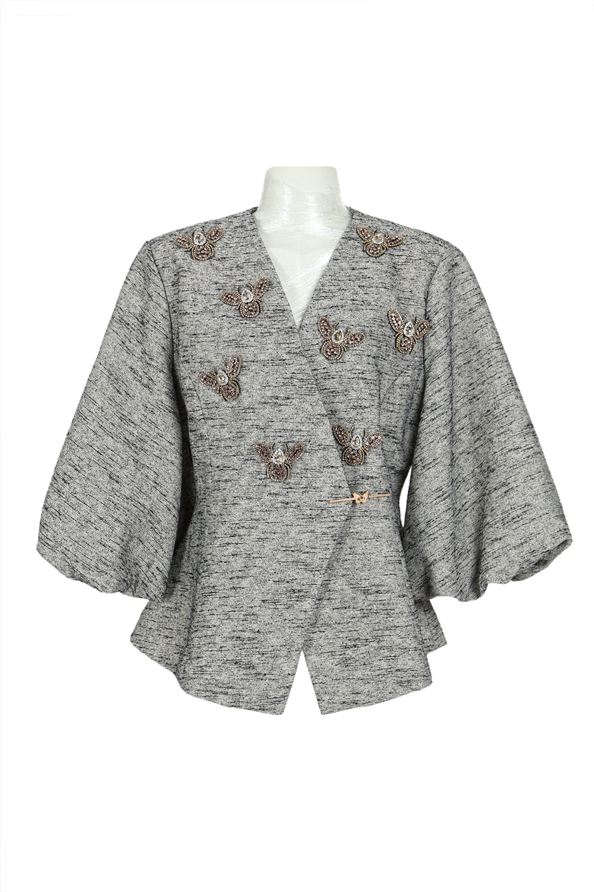Zack Embellished Applique V-Neck Wrap Tweed Tunic