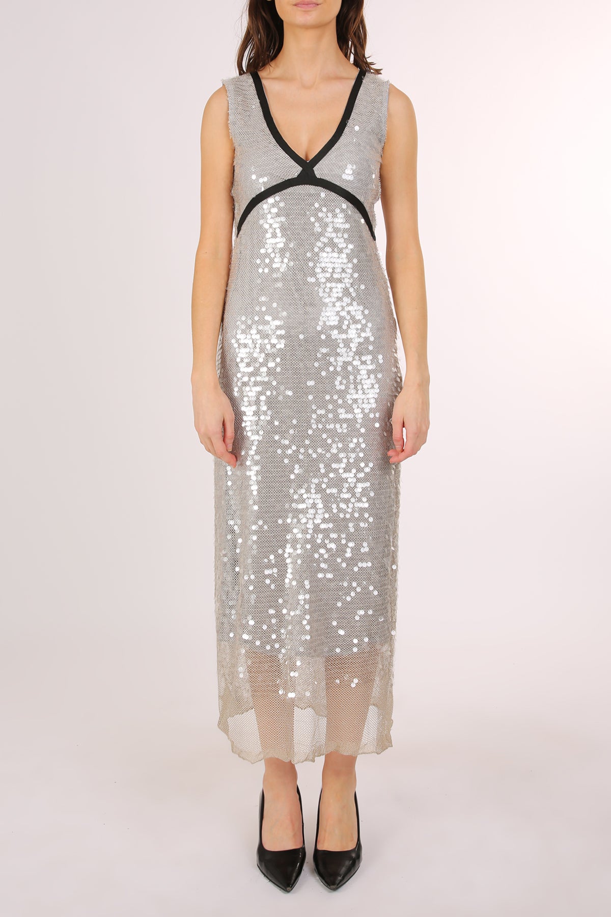 Trinity Sequined Mesh Contrast Lined Scoop Neck Maxi Dress - Shop Beulah Style