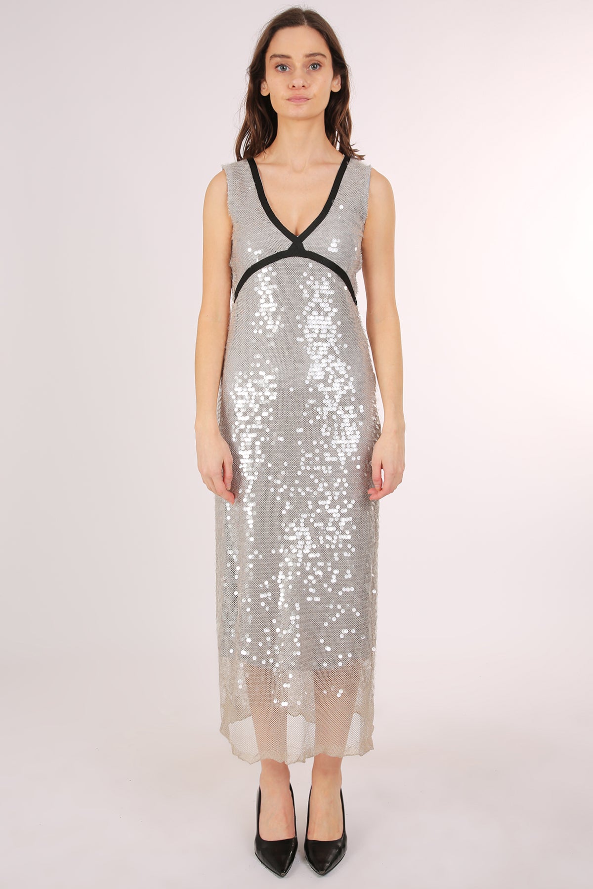 Trinity Sequined Mesh Contrast Lined Scoop Neck Maxi Dress - Shop Beulah Style