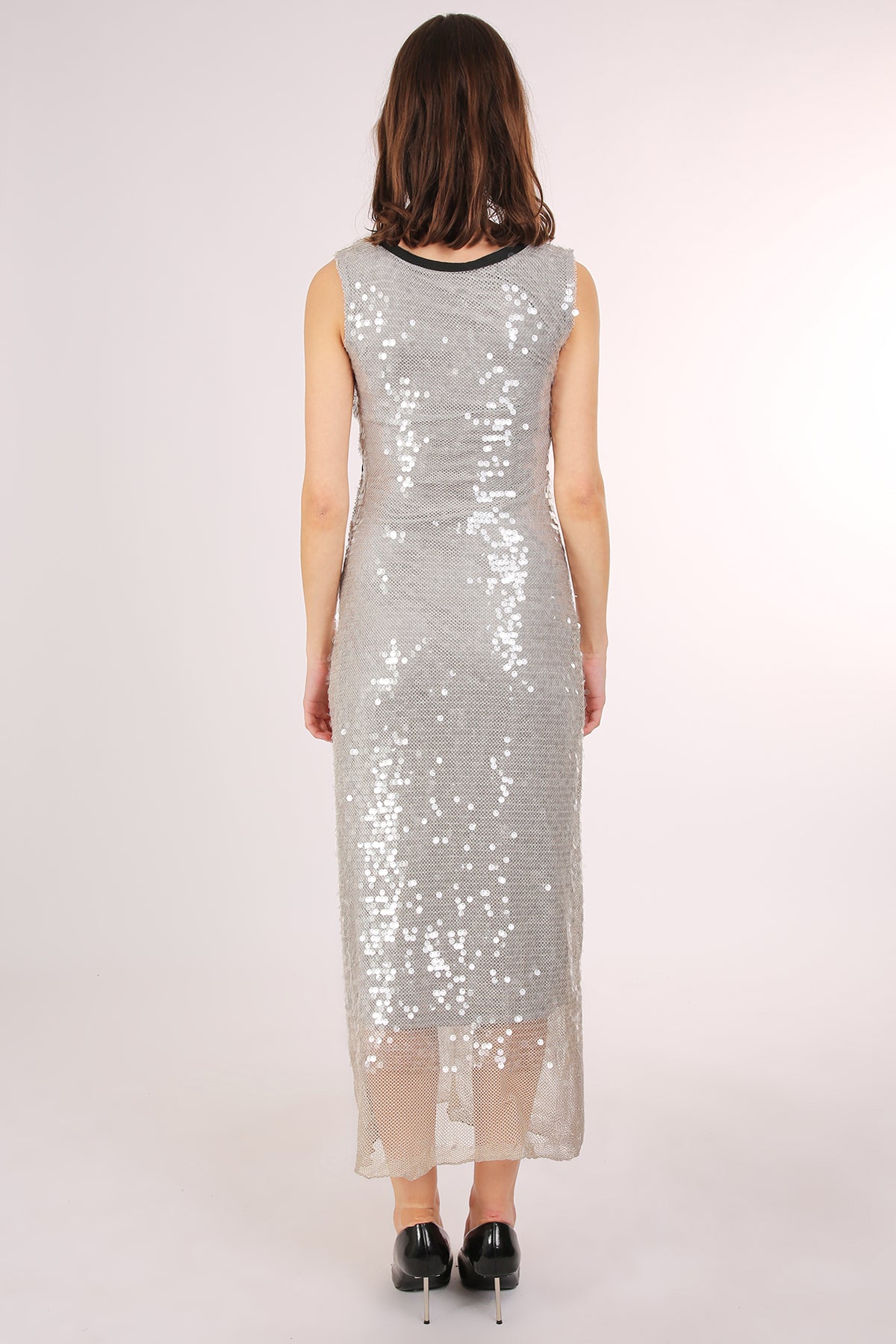 Trinity Sequined Mesh Contrast Lined Scoop Neck Maxi Dress - Shop Beulah Style