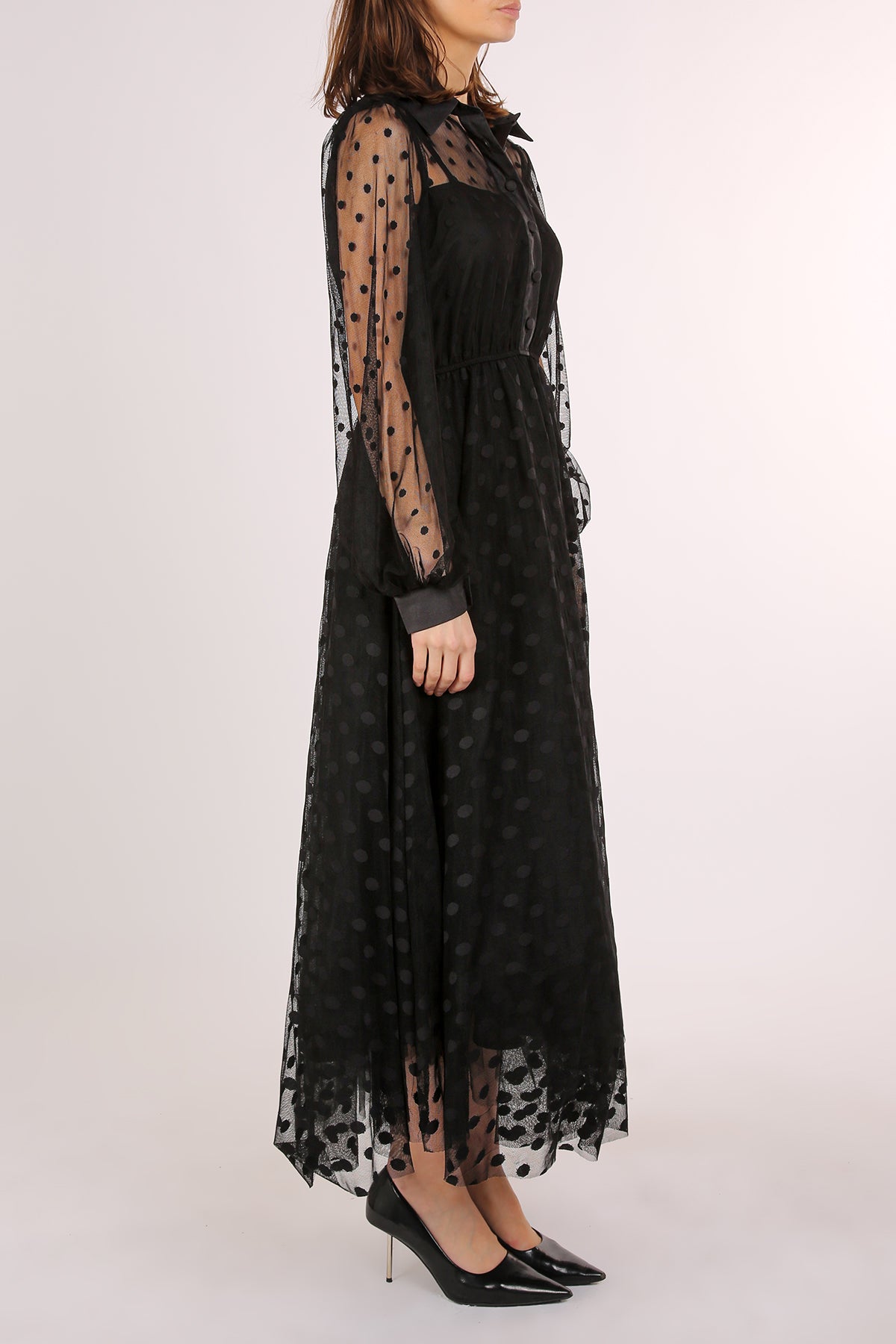 Honda Polka Dot Printed Sheer Maxi Shirt Dress - Shop Beulah Style