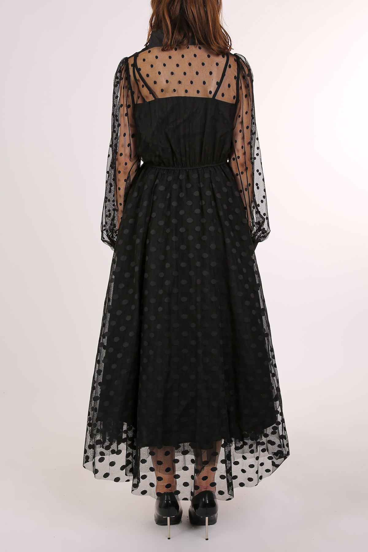 Honda Polka Dot Printed Sheer Maxi Shirt Dress - Shop Beulah Style