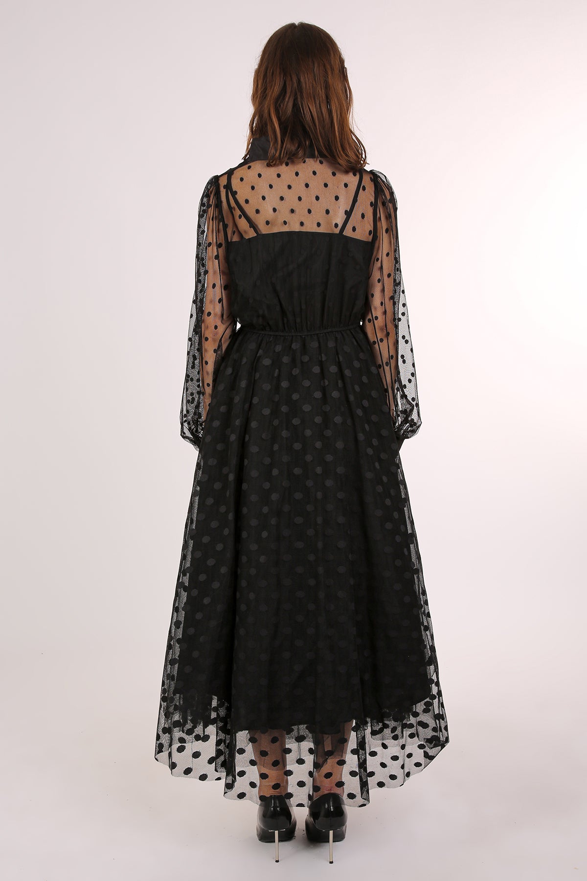 Samantha Polka Dot Printed Sheer Maxi Shirt Dress - Shop Beulah Style