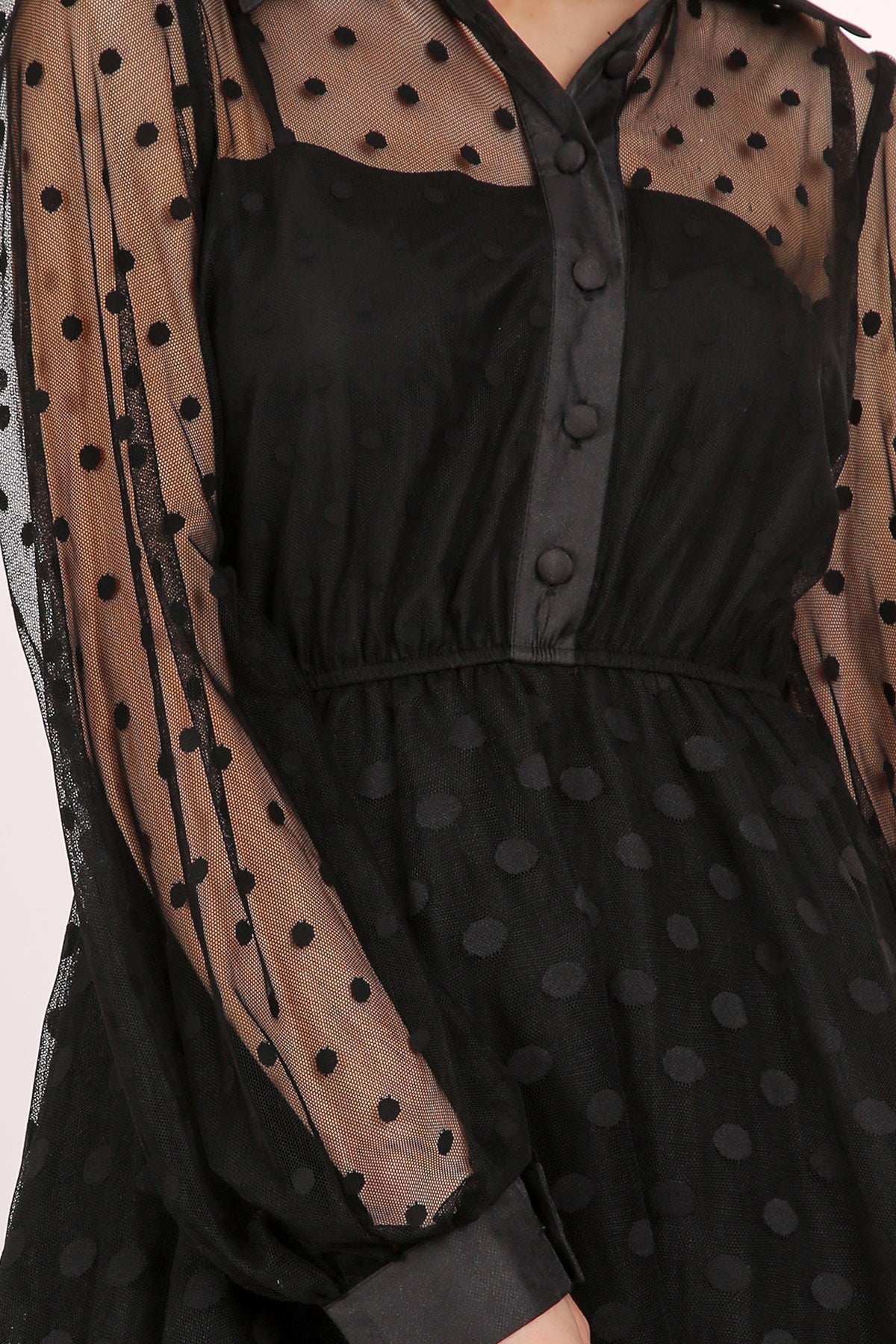 Honda Polka Dot Printed Sheer Maxi Shirt Dress - Shop Beulah Style